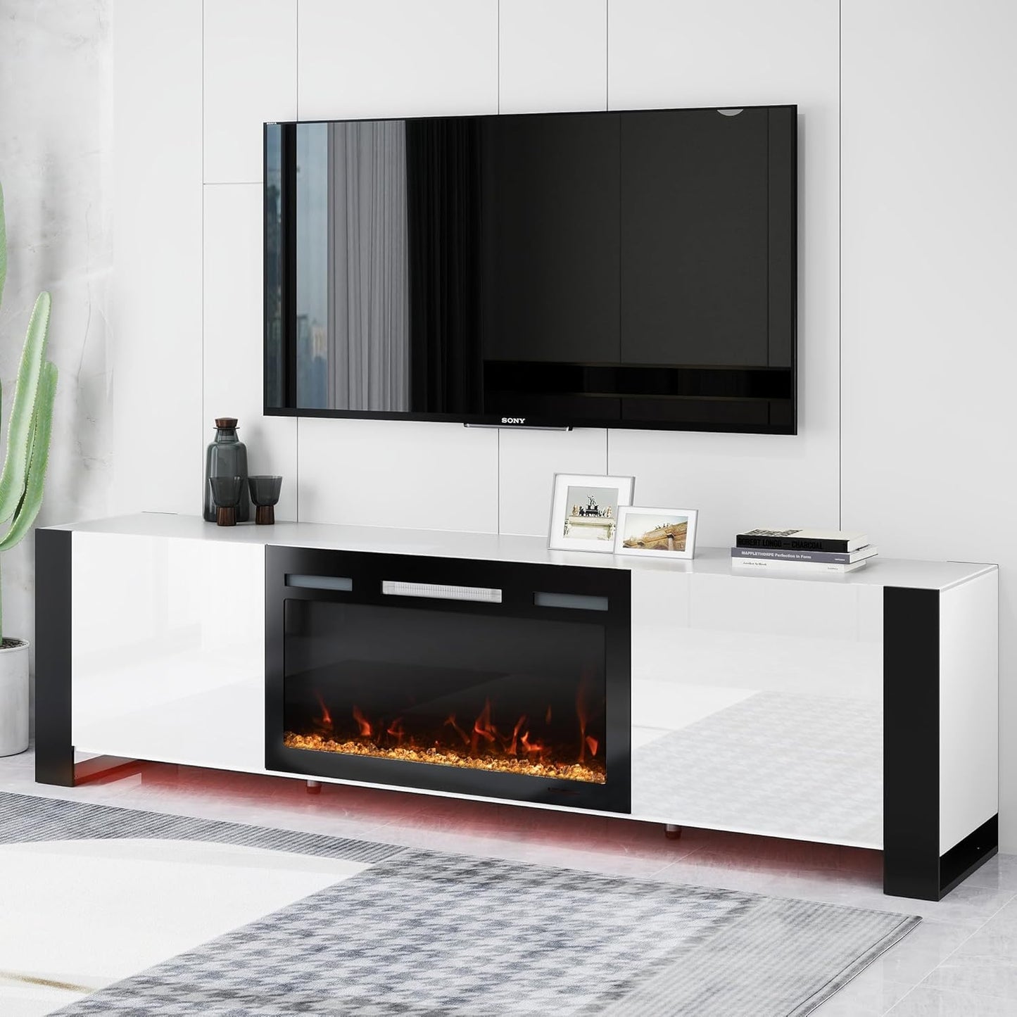 White TV Stand with 36 Fireplace: DOVELF