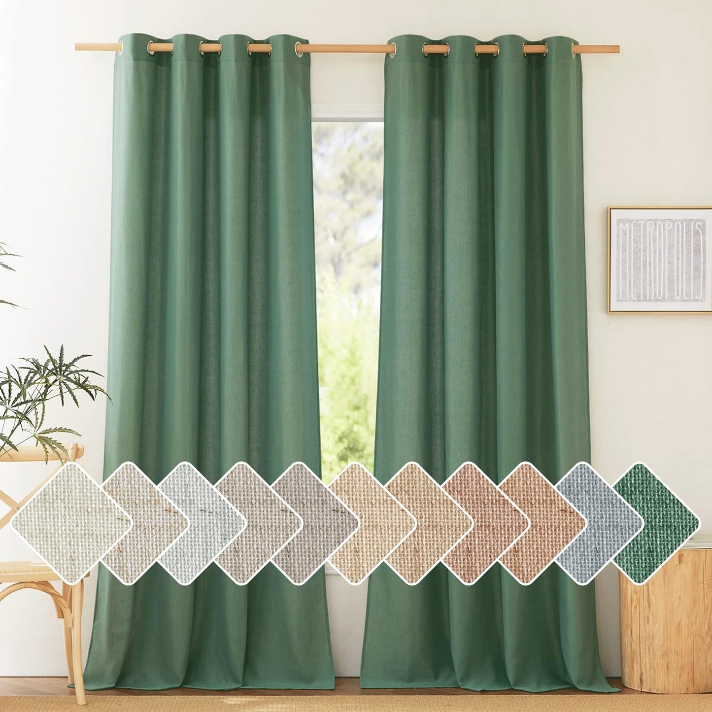 NICETOWN Flax Linen Olive Green Curtains for Elegant Privacy