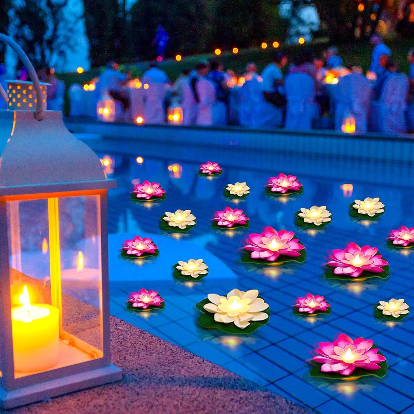 Lifelike Lotus Floating Lights for Pool Decor - 24 Pcs Set