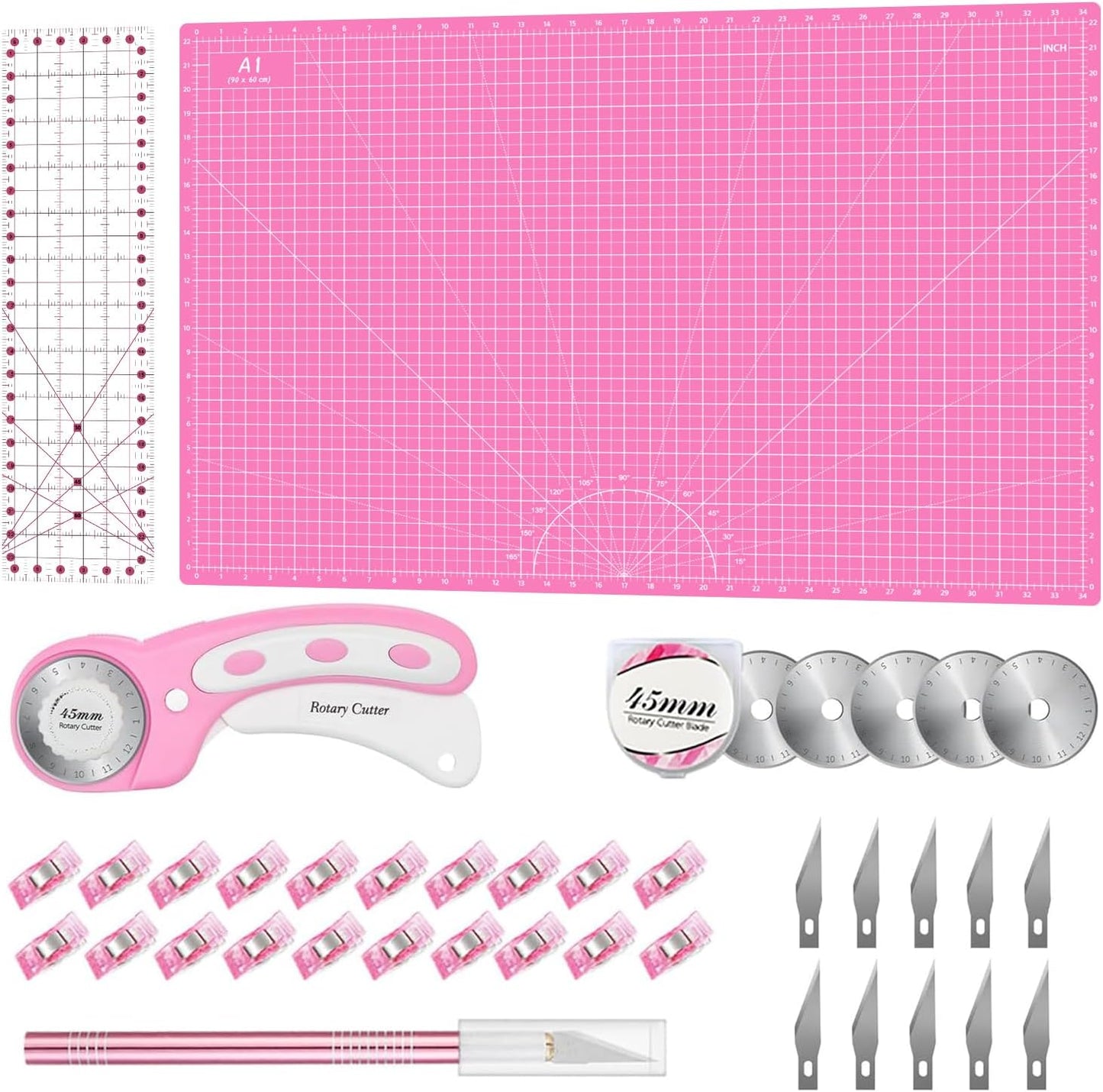 Rotary Cutter Set for Quilting with 45mm Fabric Cutter and More