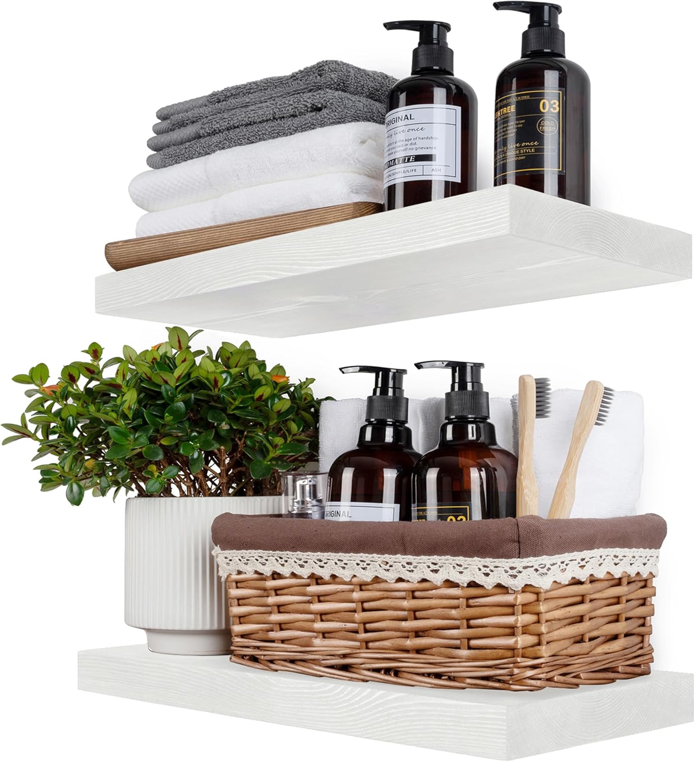 BGMG Wood Floating Shelves Set of 2 for Rustic Home Decor