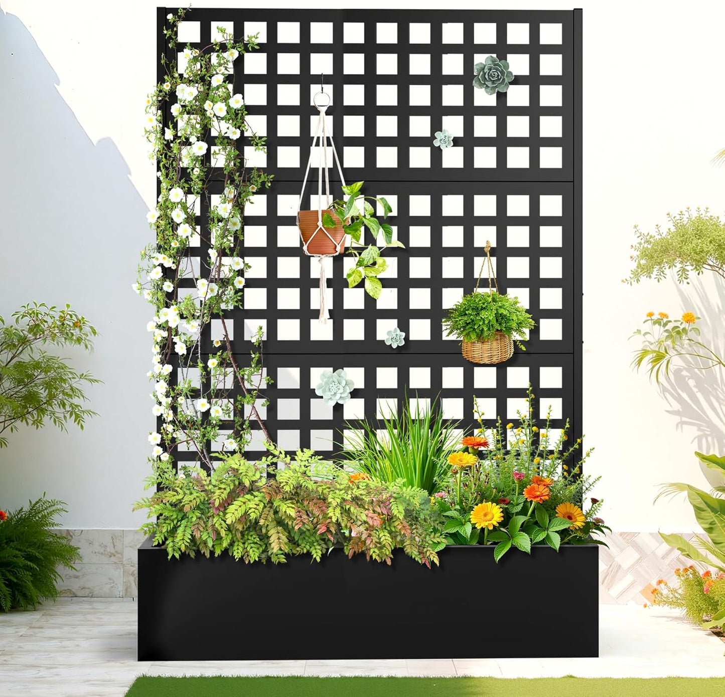 FENCY Metal Raised Garden Bed with Trellis for Climbing Plants