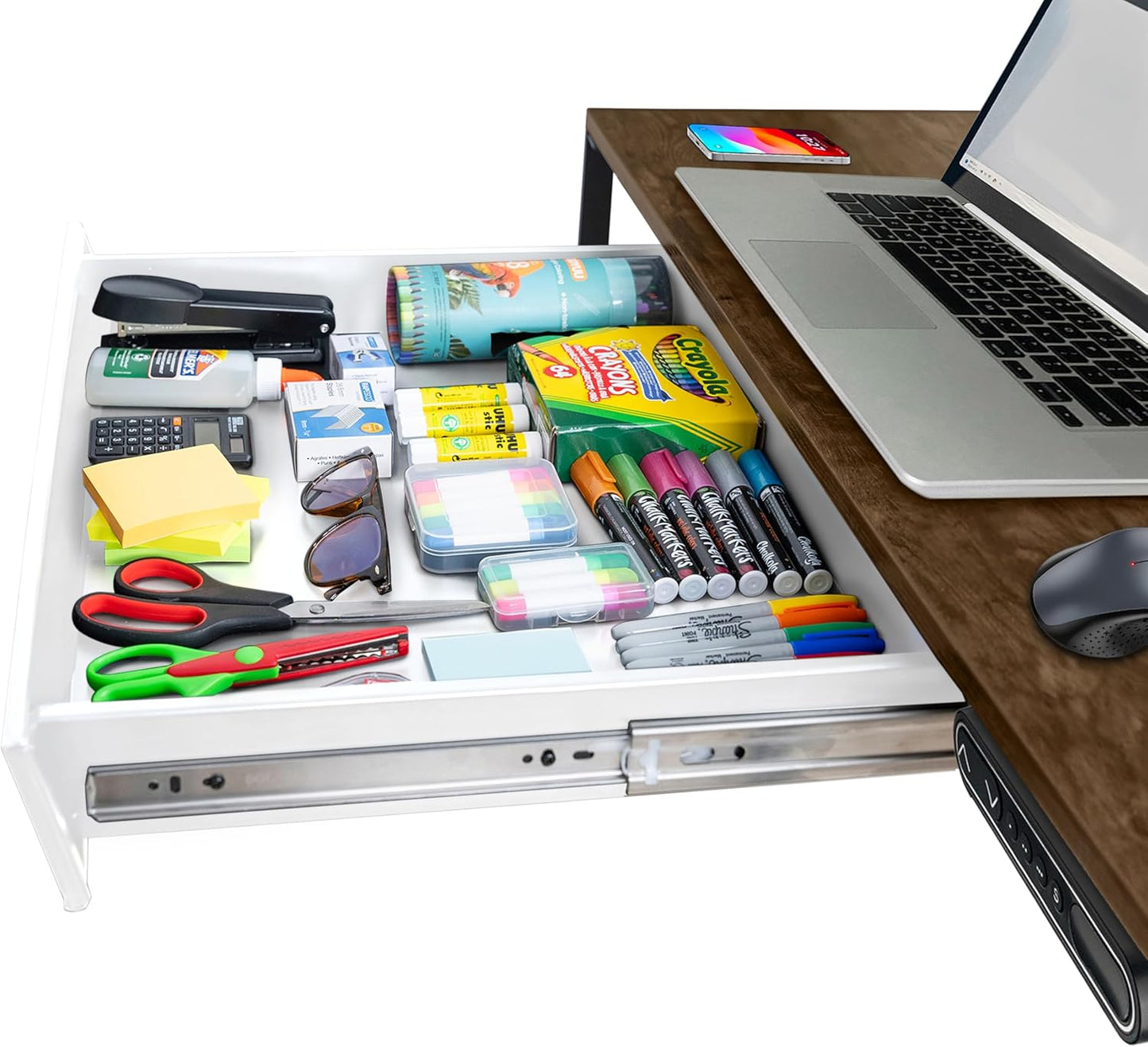 Large 23.6 Inch White Under Desk Drawer for Office and Home