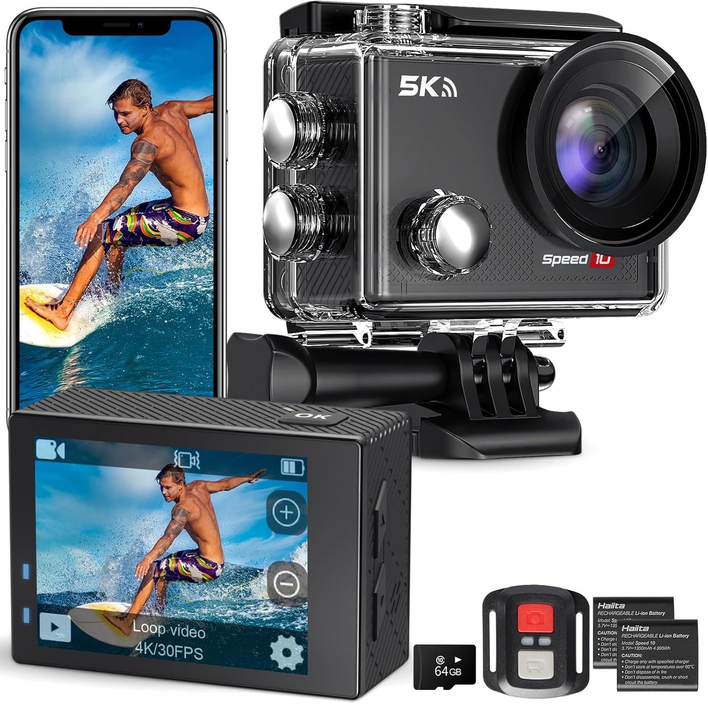 5K Action Camera with EIS and Waterproof Housing for Adventure