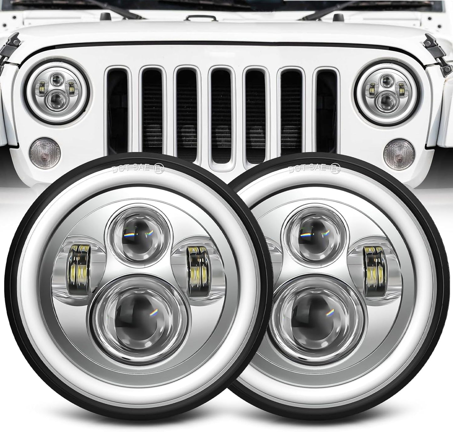 ZIMABLUE 7 Inch LED Headlight with Halo for Jeep and Chevy