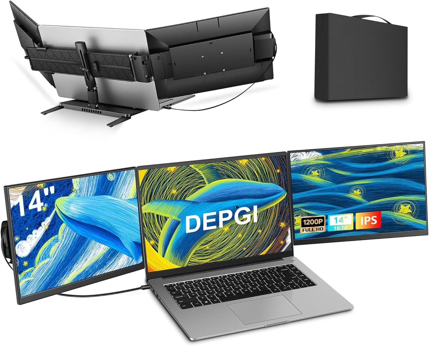 14in Laptop Screen Extender for Dual Monitor Setup - 1200P FHD