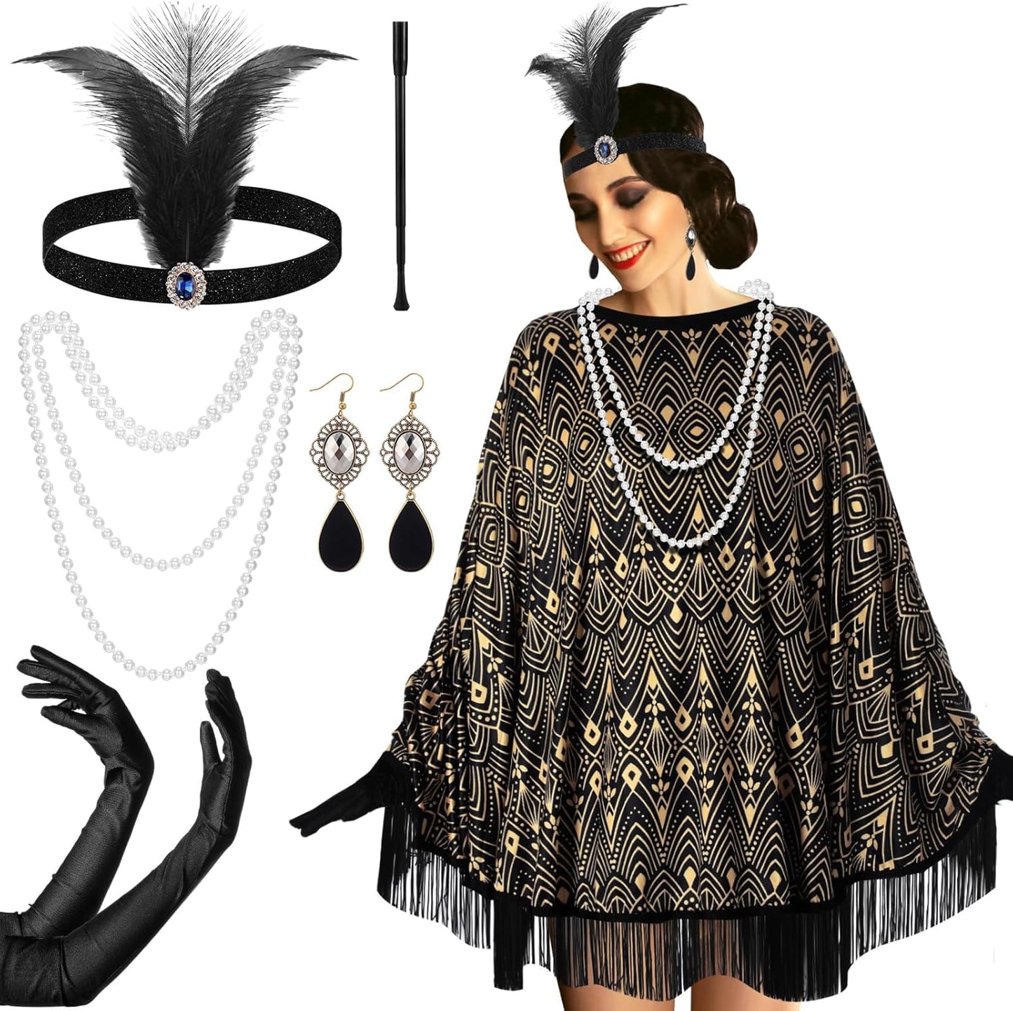 1920s Flapper Costume Accessories Set for Women - 6 Pcs