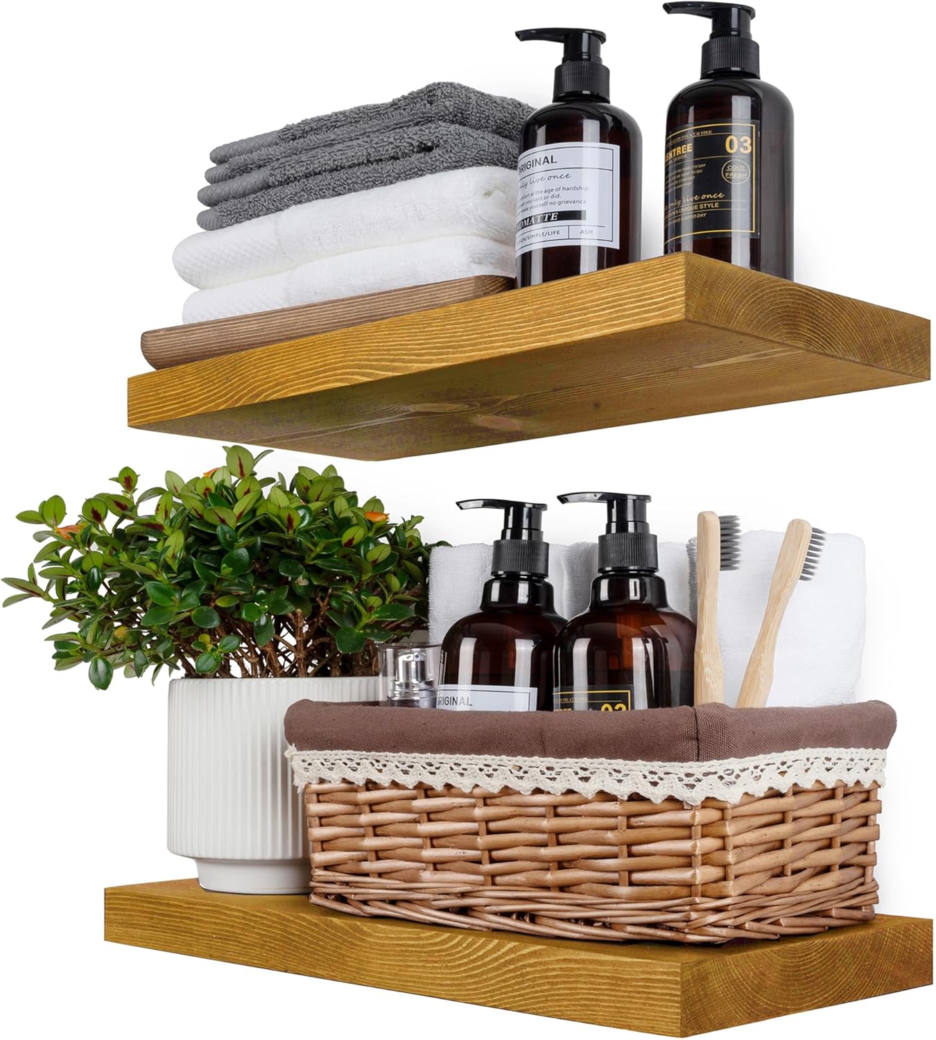 BGMG Wood Floating Shelves for Wall - Rustic 16 inch Set of 2