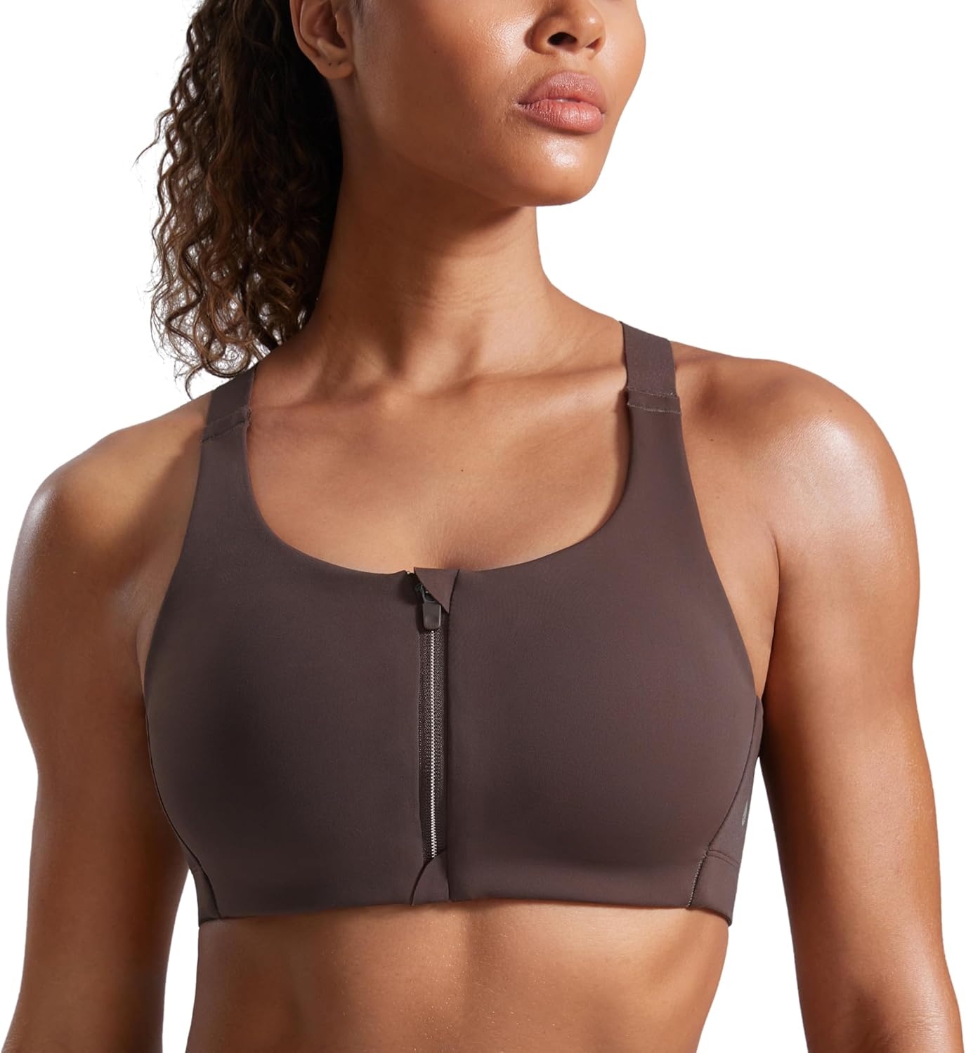 CRZ YOGA Womens Zip Front High Impact Sports Bra for Comfort