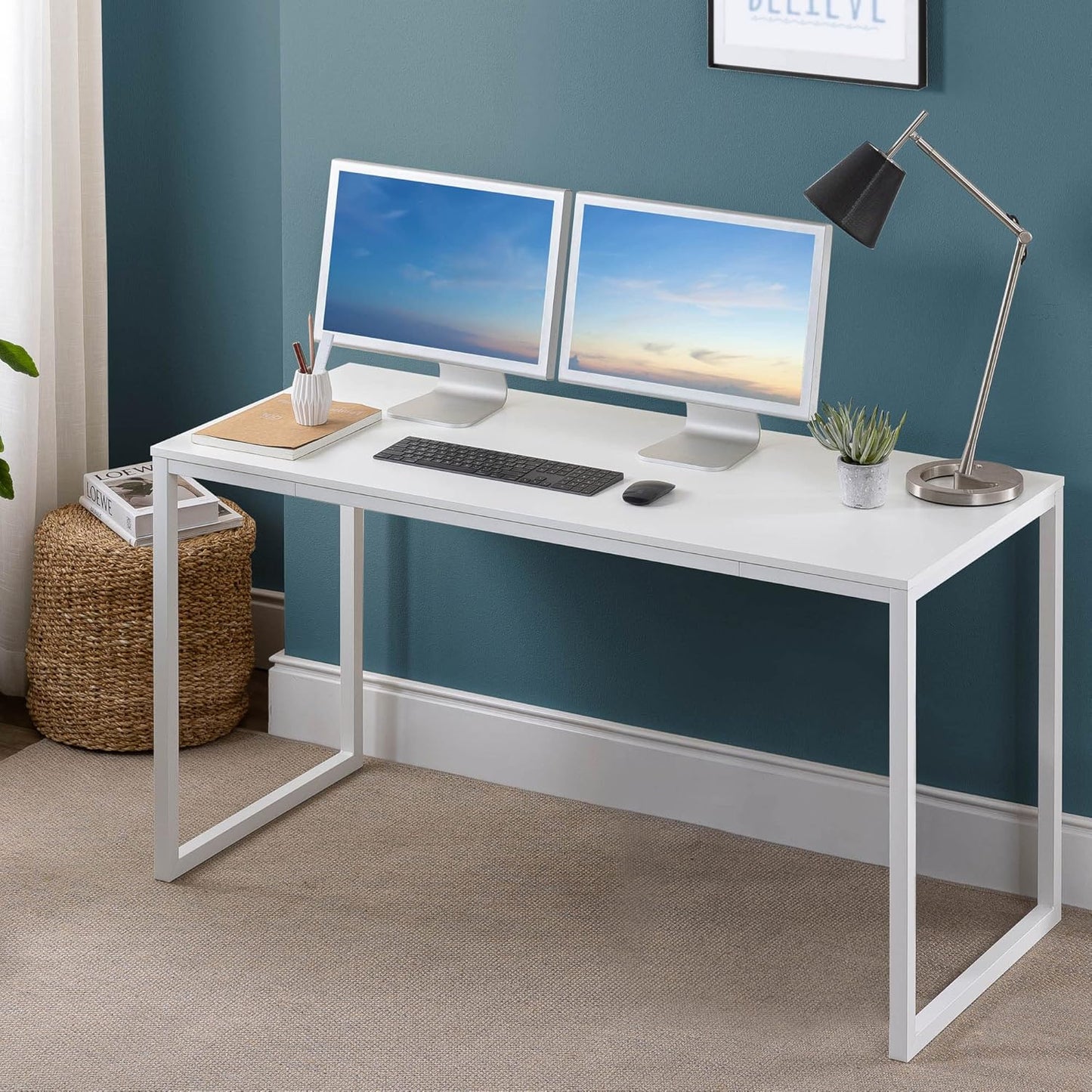 ZINUS Jennifer 55 Inch White Frame Desk for Modern Workspaces