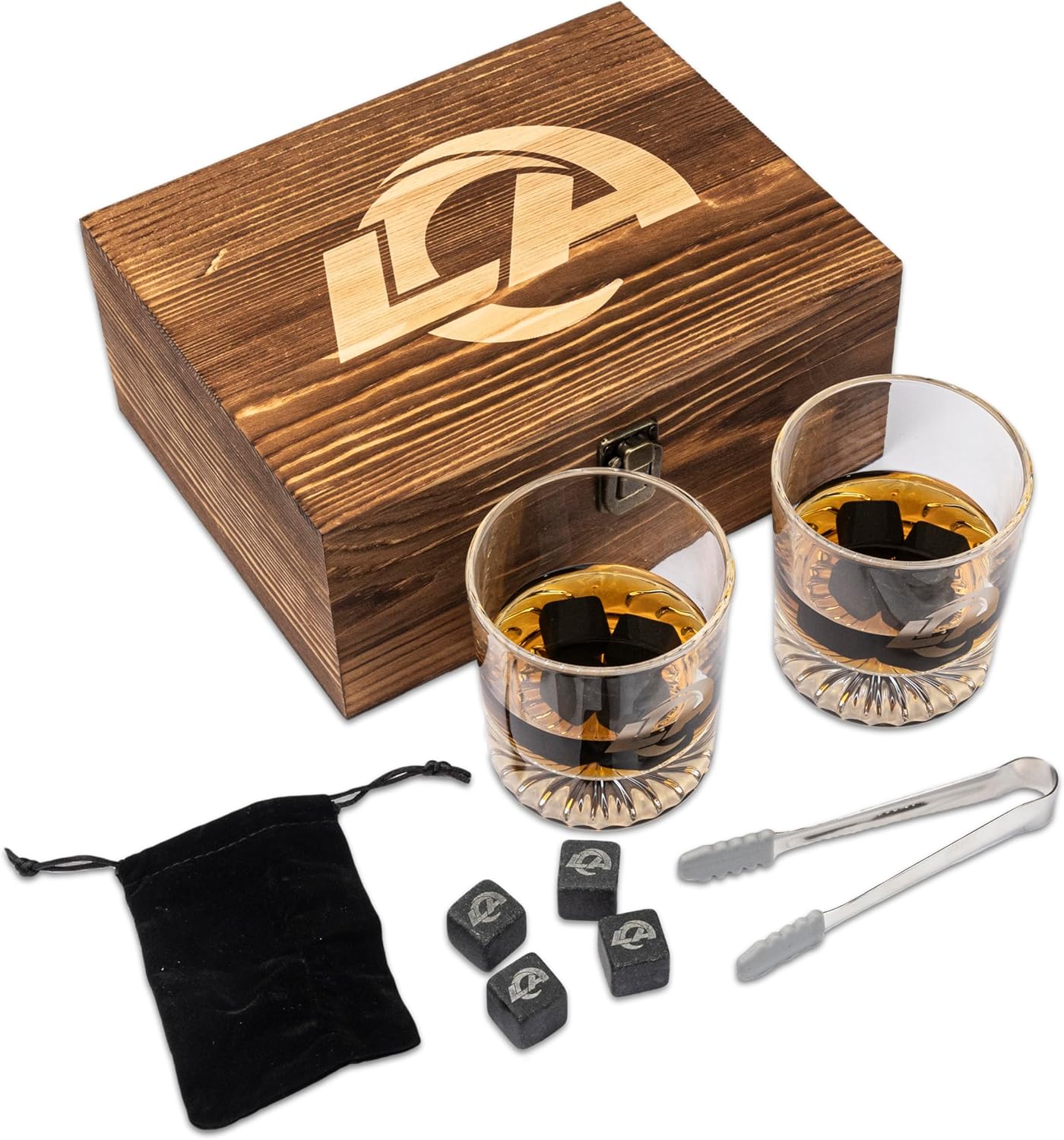 NFL Wood Boxed Drinkware Set with Rocks Glasses for Fans