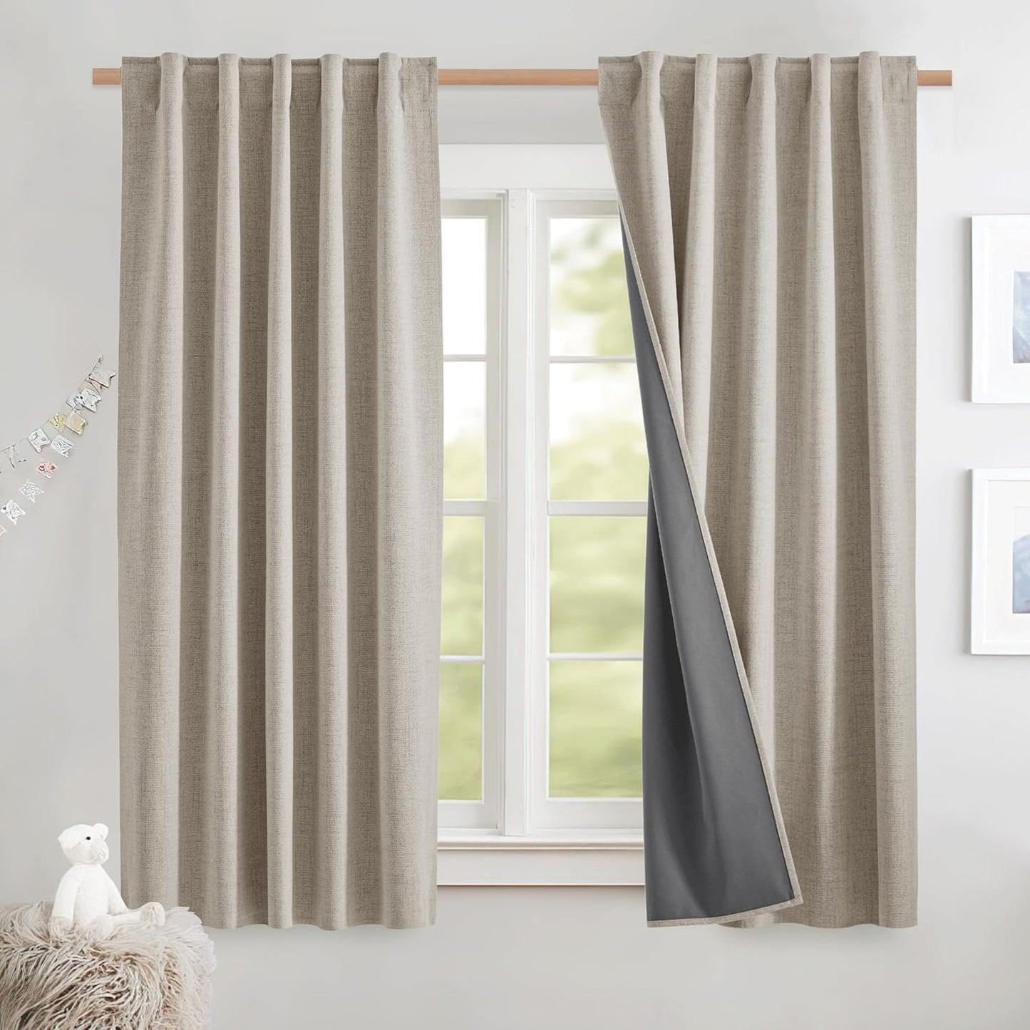 NICETOWN Natural Thick Linen Blend Blackout Curtains for Home