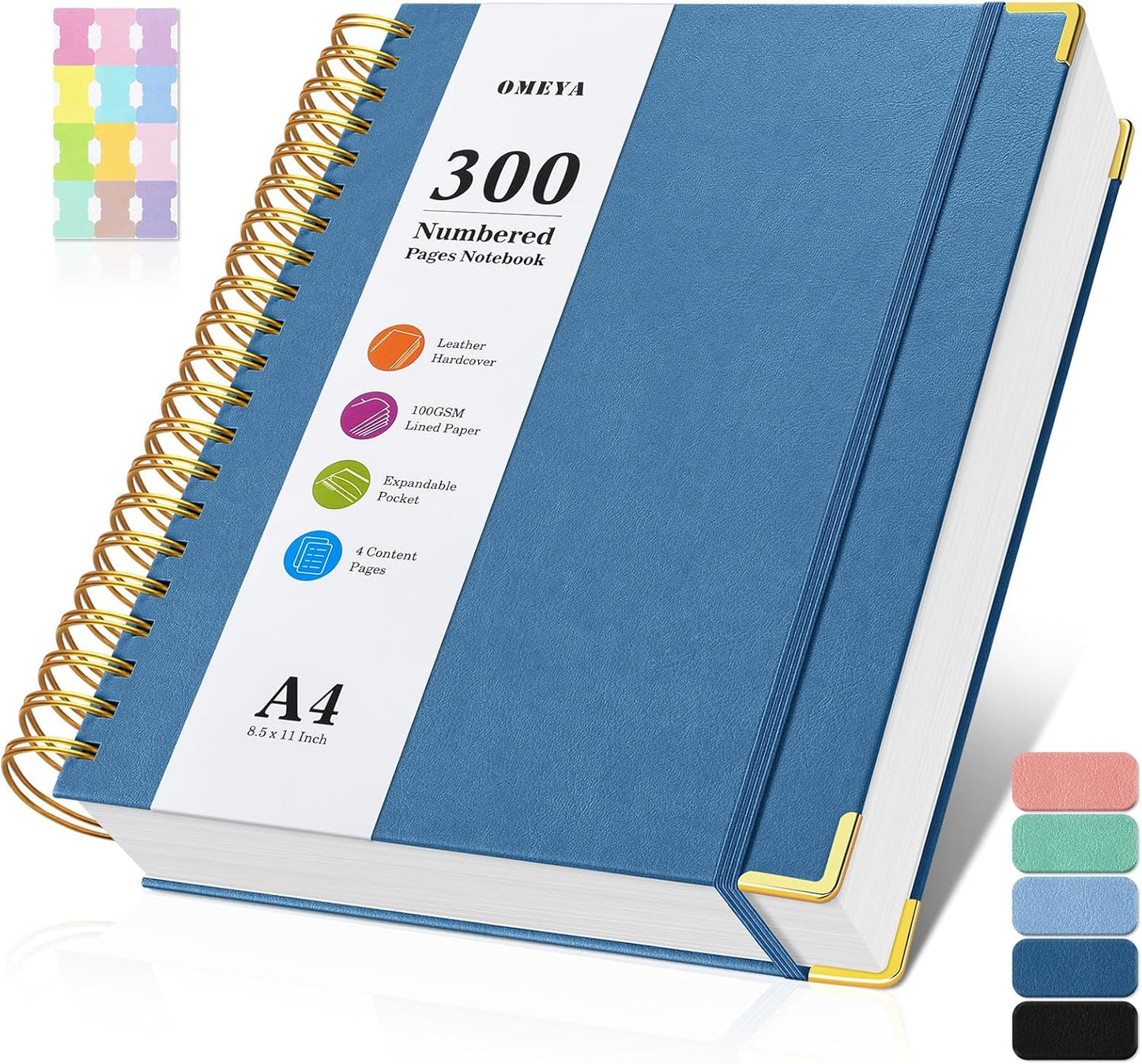 OMEYA 300-Page Spiral Notebook for Easy Organized Note-Taking