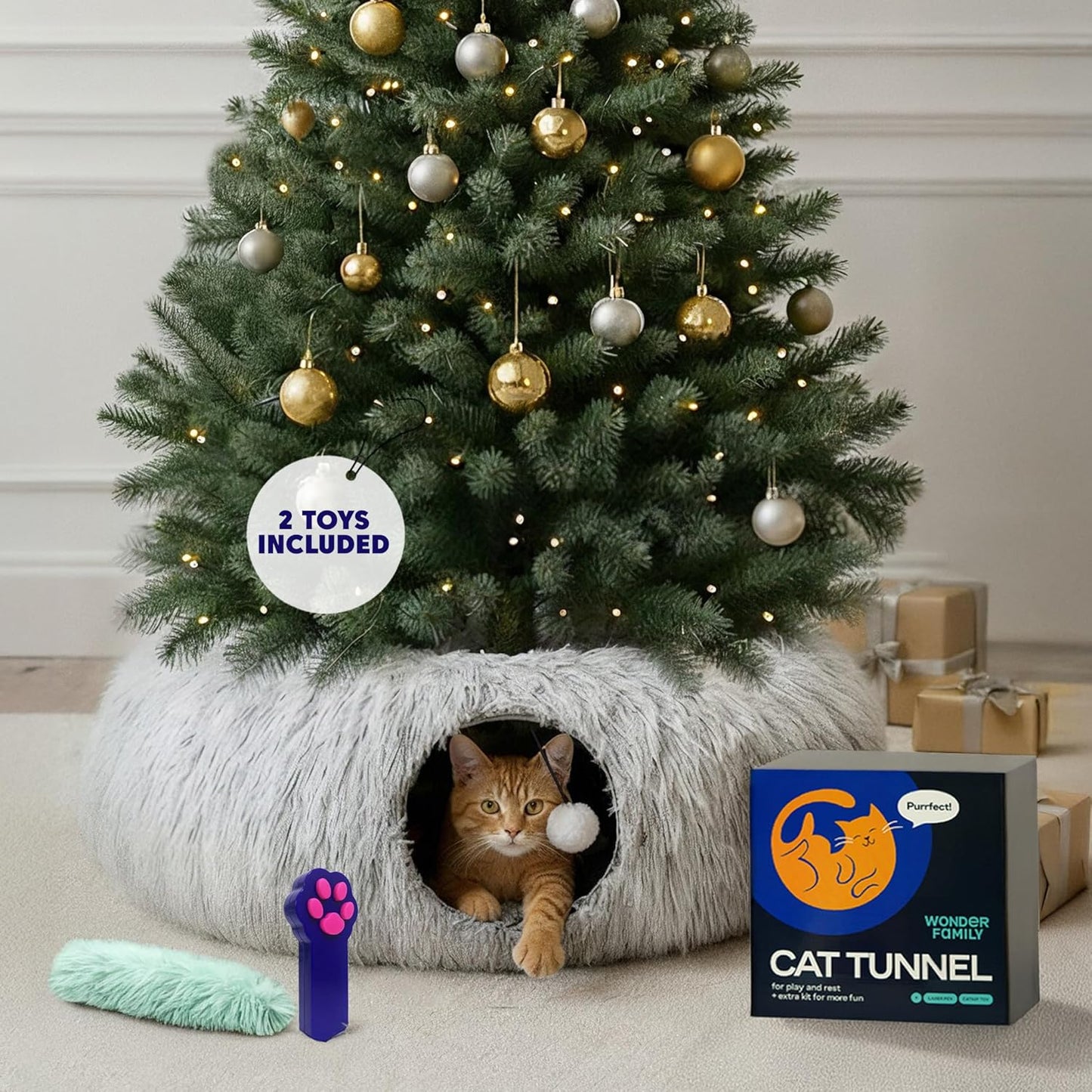 Cat Donut Tunnel Bed - XL Plush Circle Hideaway for Cats