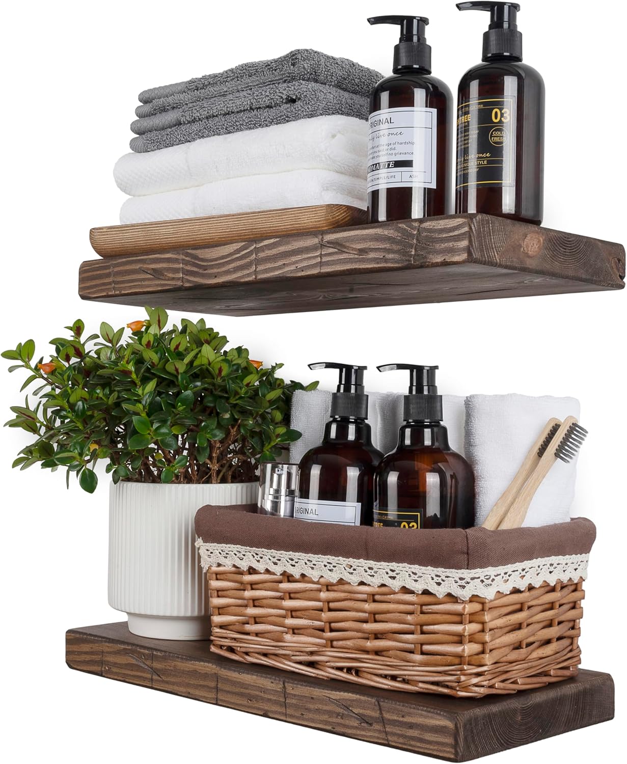BGMG Wood Floating Shelves for Wall 18 inch - Rustic Decor