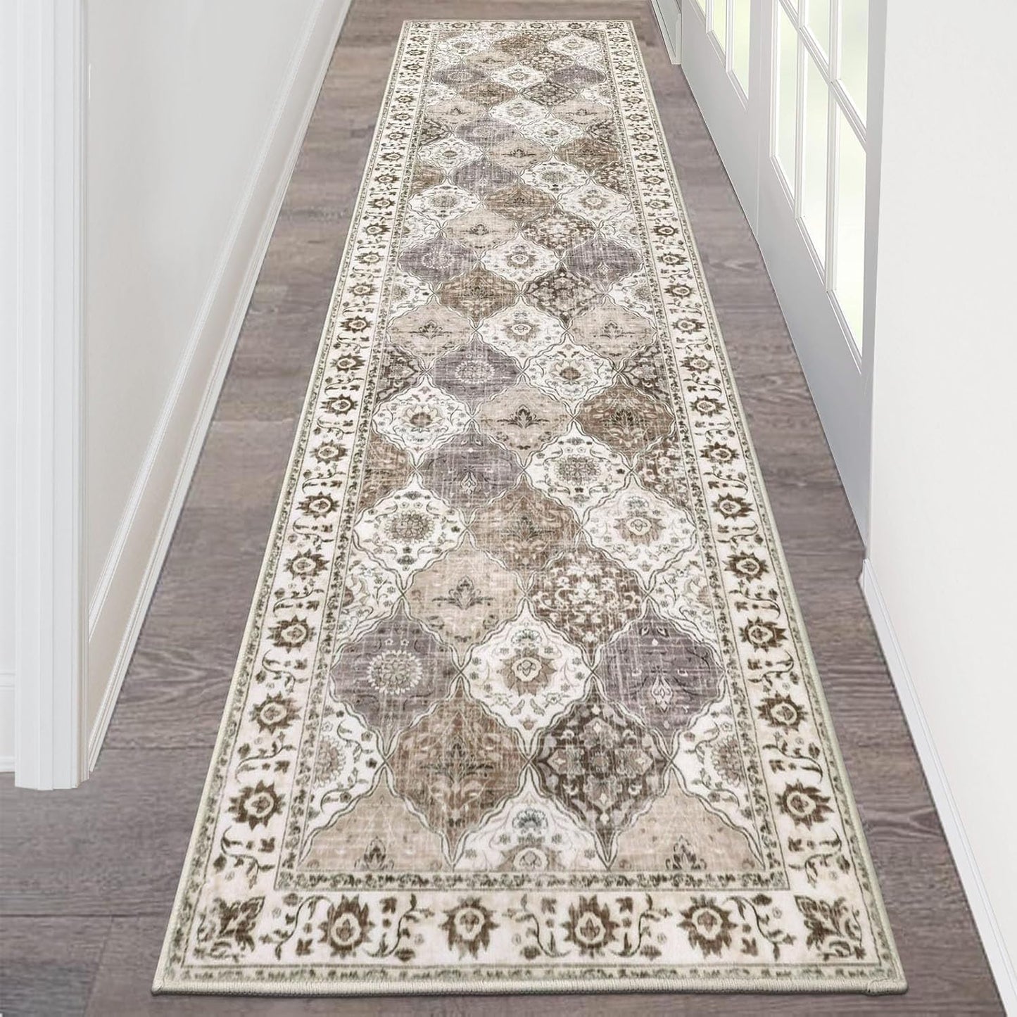 HEBE Hallway Runner Rug 2ftx8ft Vintage Non Slip Boho Carpet