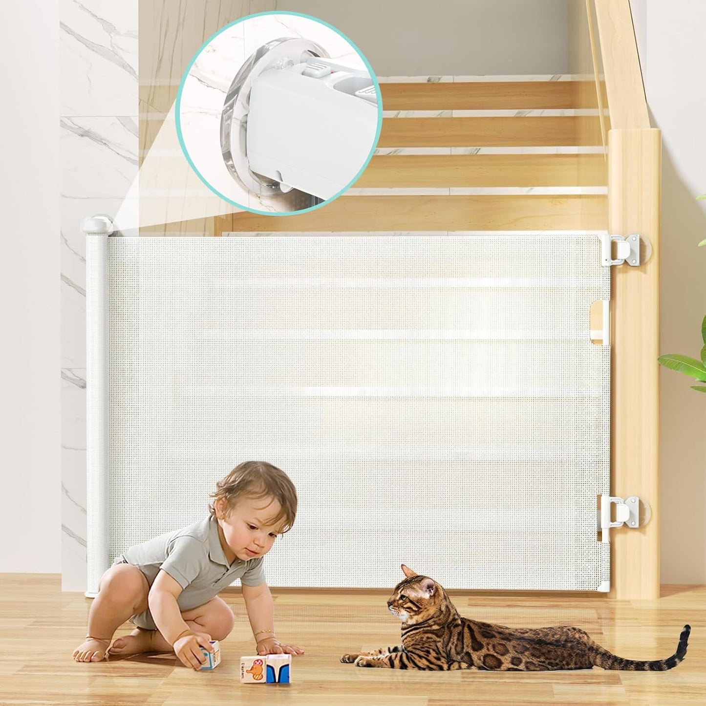 Retractable Baby Gates for Stairs with Auto-Lock Safety Features
