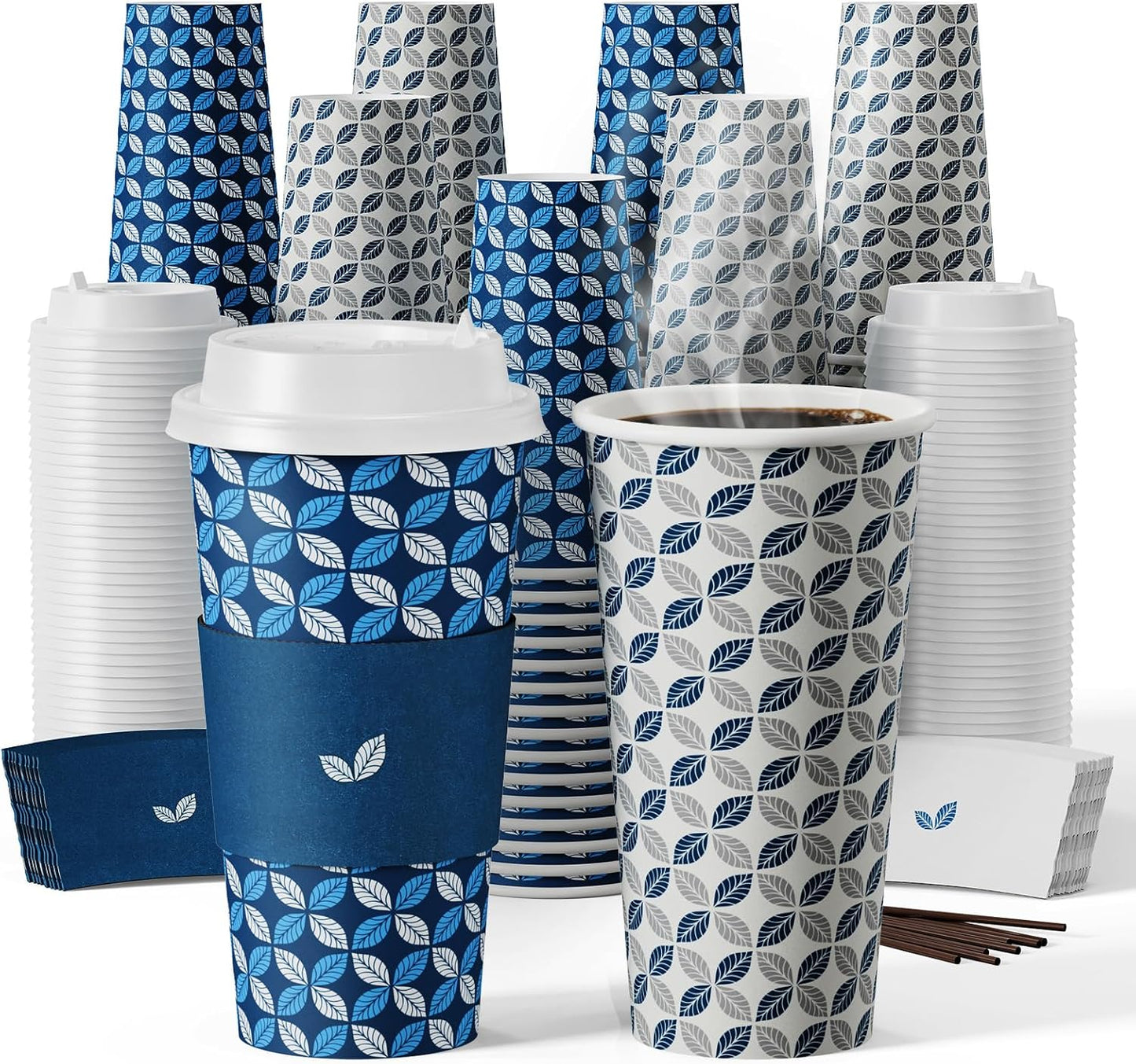 JOLLY CHEF 100 Pack 20 oz Disposable Coffee Cups - All-in-One Set