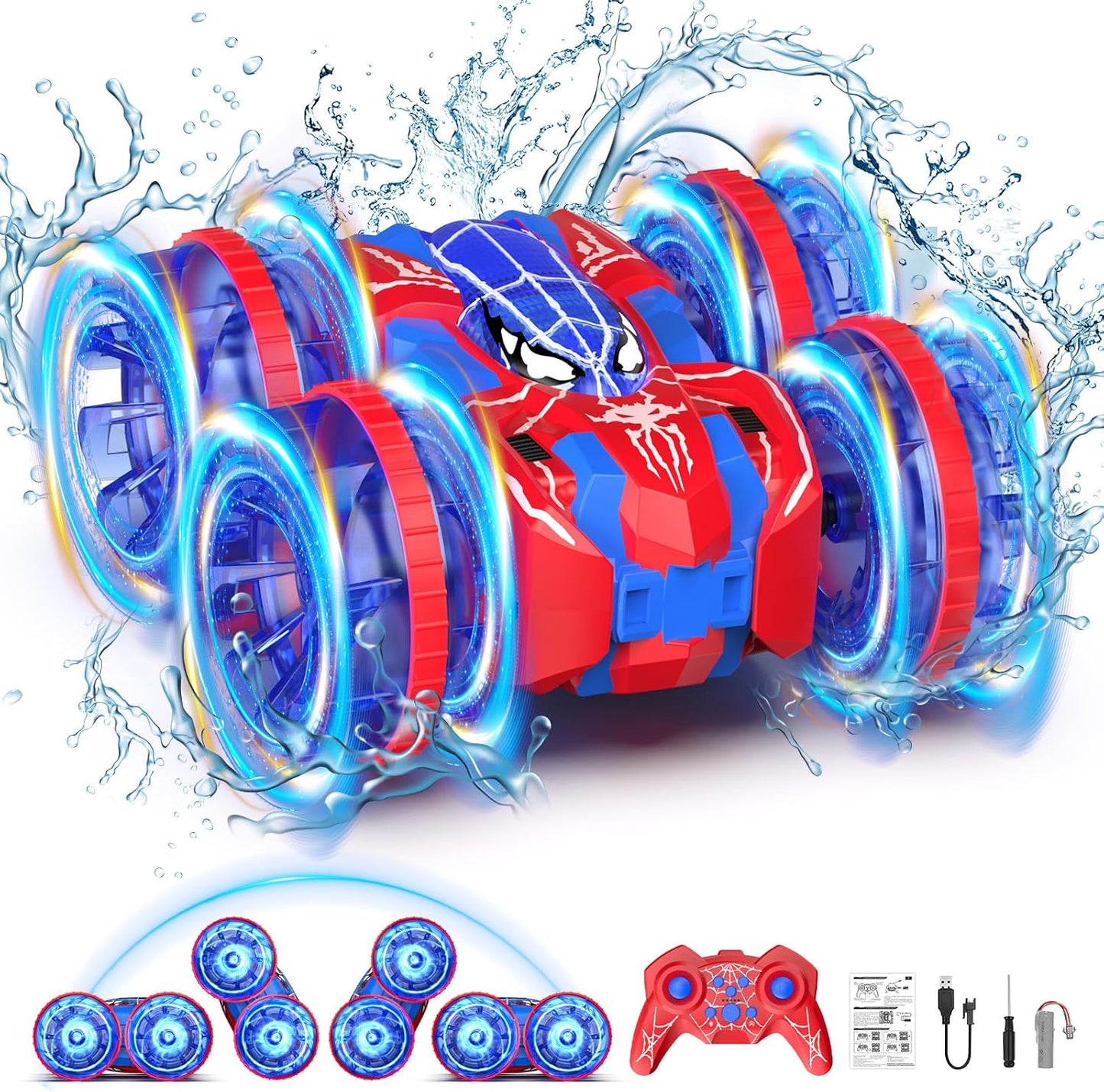 Amphibious 2.4 GHz RC Car & Boat Combo with LED Lights - Waterproof Stunt!