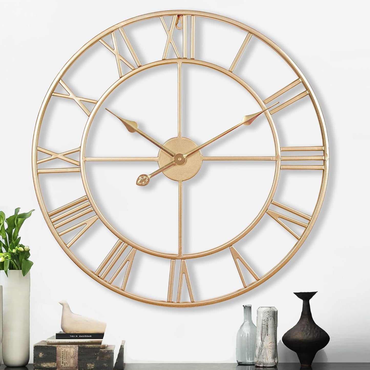 Large 24 Inch Champagne Gold Wall Clock for Home Decor