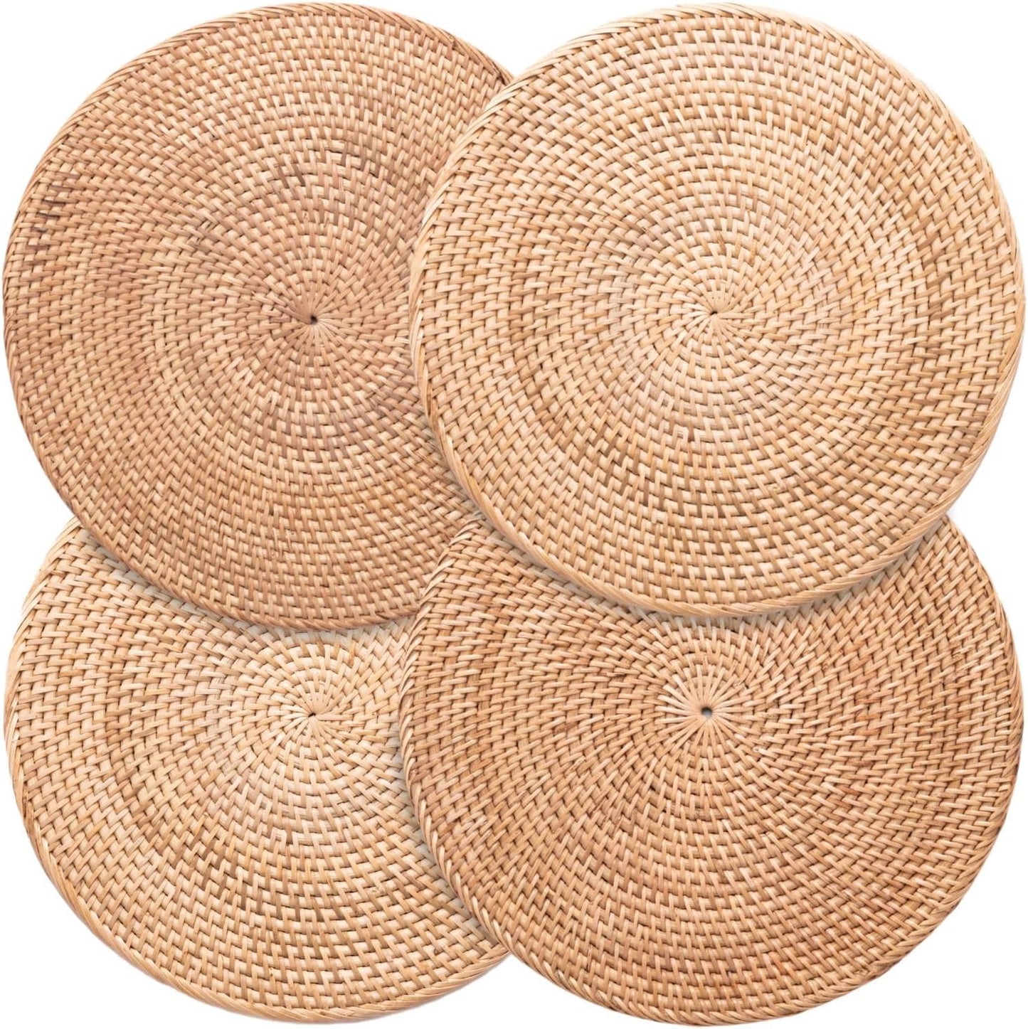 4-Pack Rattan Placemats - 13-inch Round Woven Table Mats