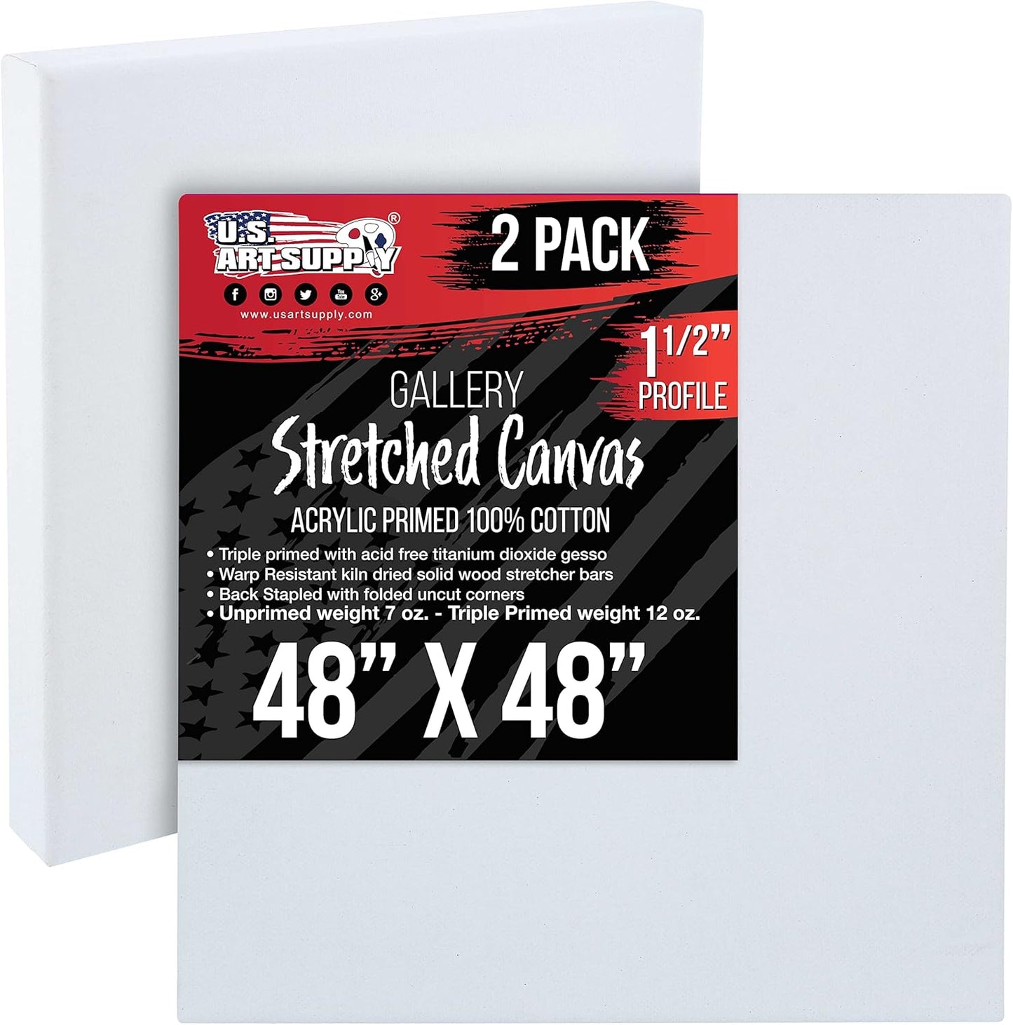 X-Large Stretched Canvas for Painting 48x48 inch - 2-Pack
