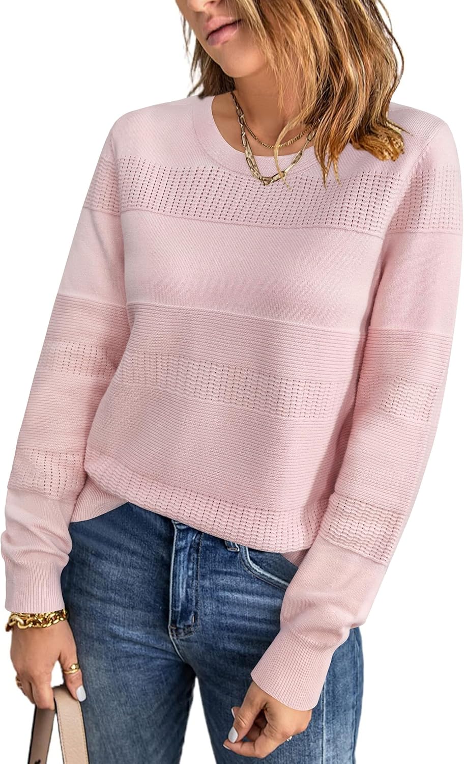 Arach&Cloz Womens Fall Sweaters 2024 Crochet Crew Neck Style