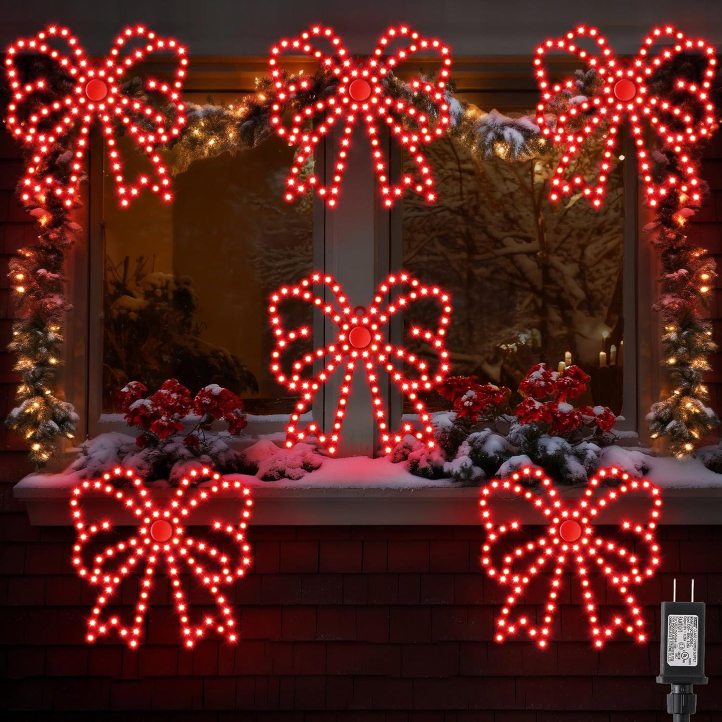6 Pack Hi Vibrant Twinkling LED Christmas Bow Decoration Lights