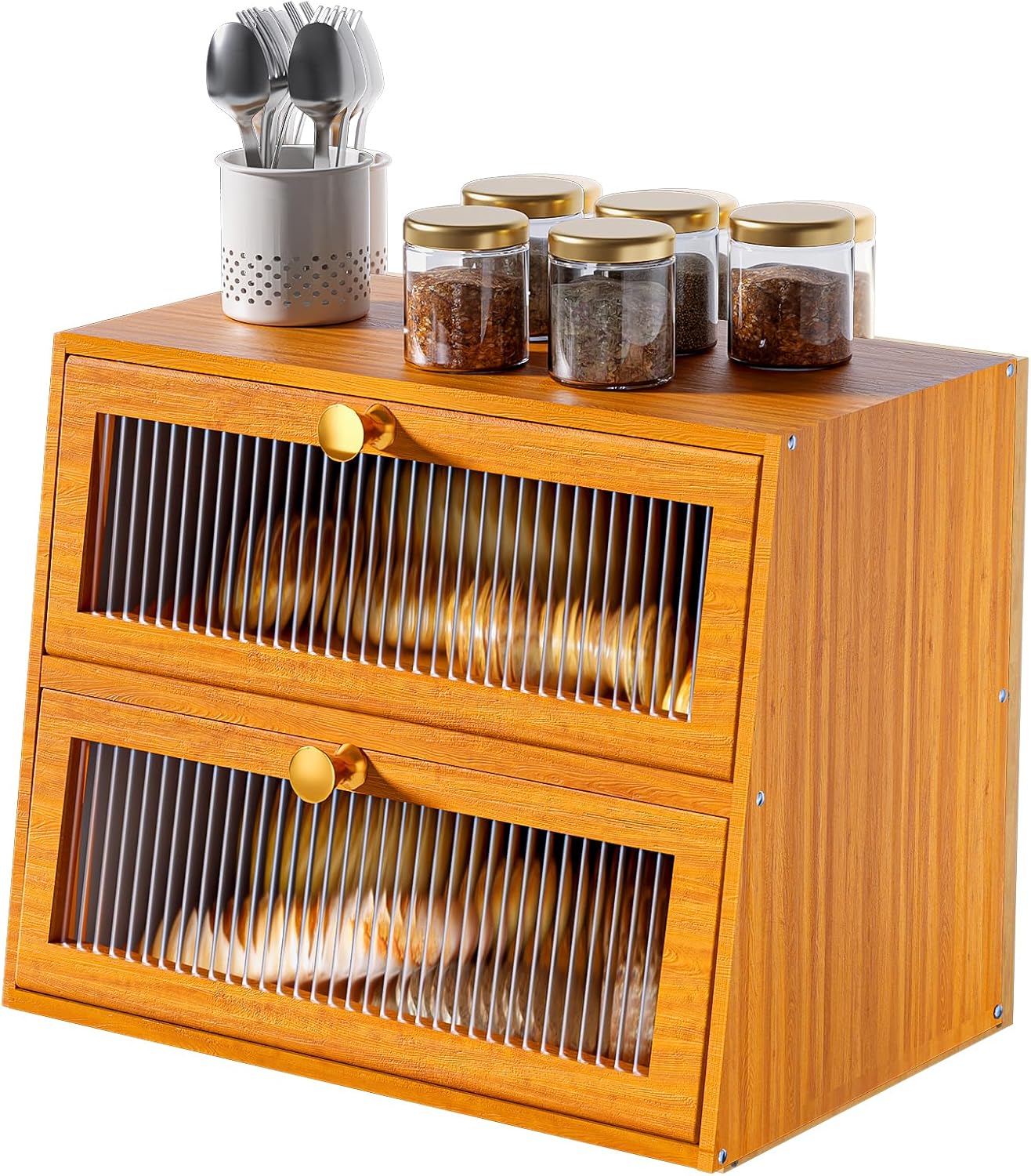 Pine Wooden Bread Box for Kitchen Countertop - Extra Large Storage
