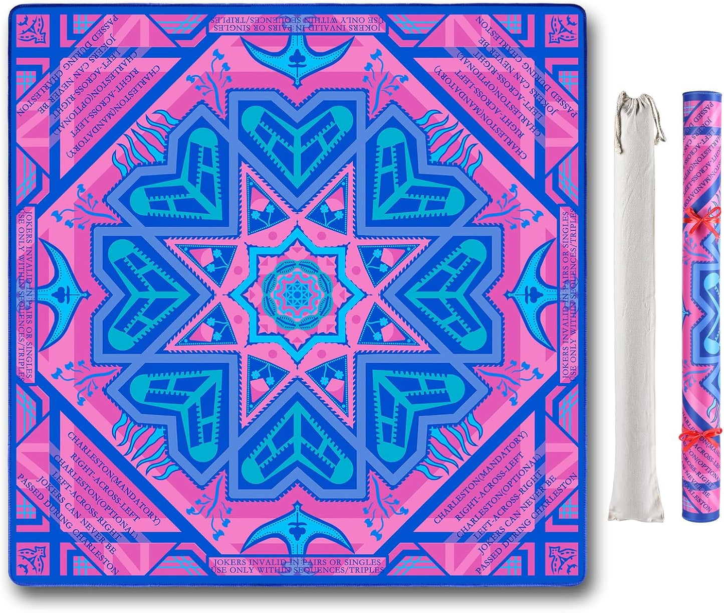 Neoprene Mahjong Mat with Rules for Quiet Gameplay and Learning
