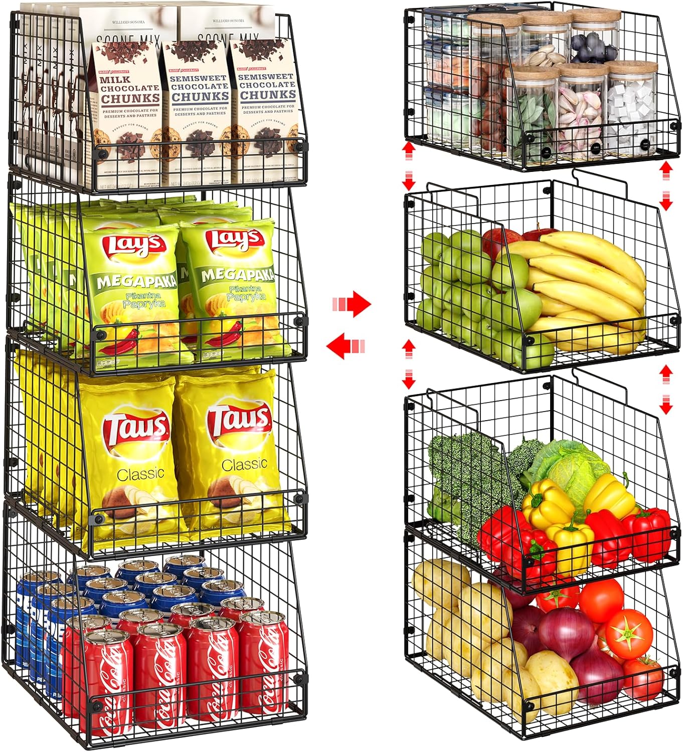 XXL Stackable Wire Storage Basket Set for Kitchen & Pantry
