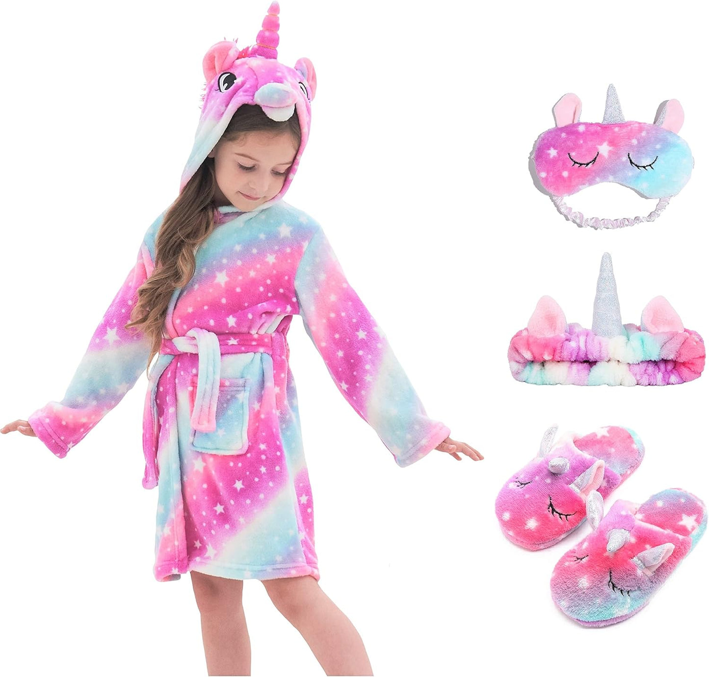 Soft Unicorn Hooded Robe with Matching Slippers for Girls