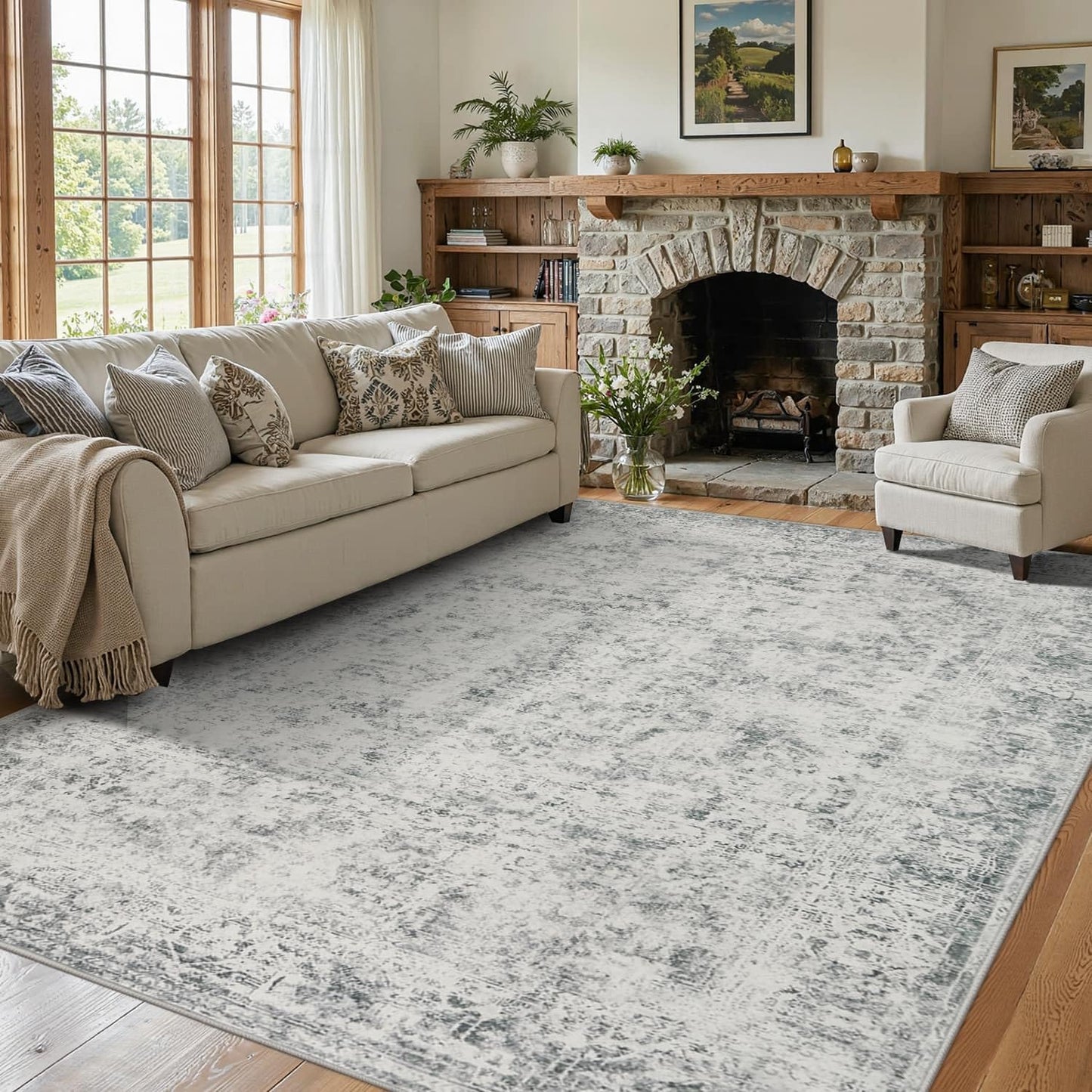 6x9 Area Rugs for Living Room Bedroom, Vintage Abstract Design
