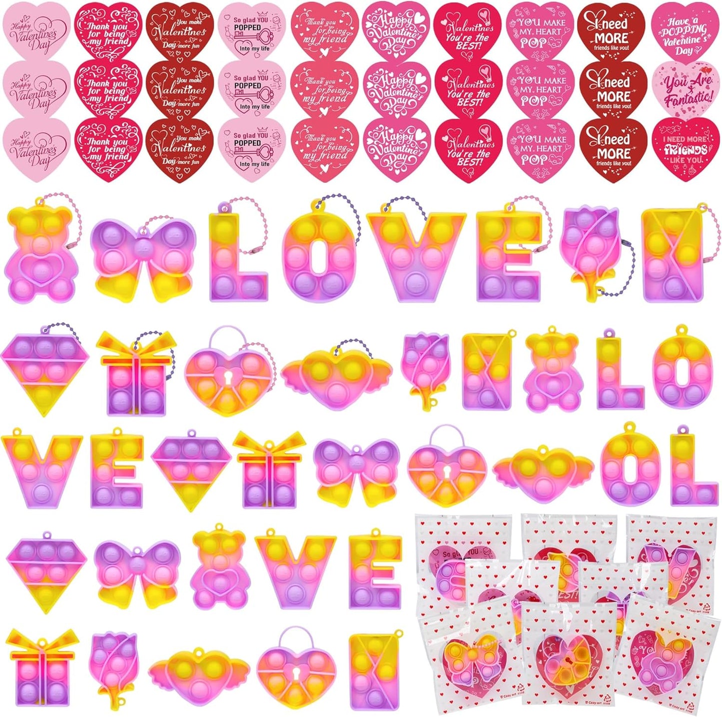 36 Pack Pop Fidget Valentines Cards - Fun Class Prize!
