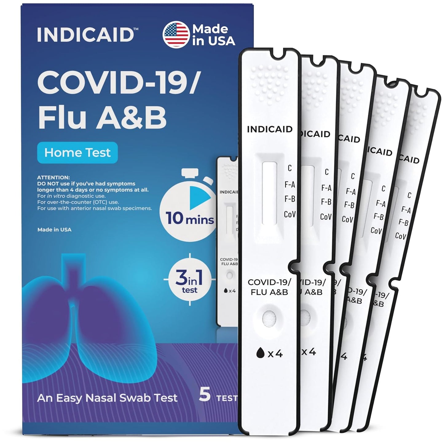 INDICAID COVID-19/Flu A and B 3-in-1 Test for Home Use