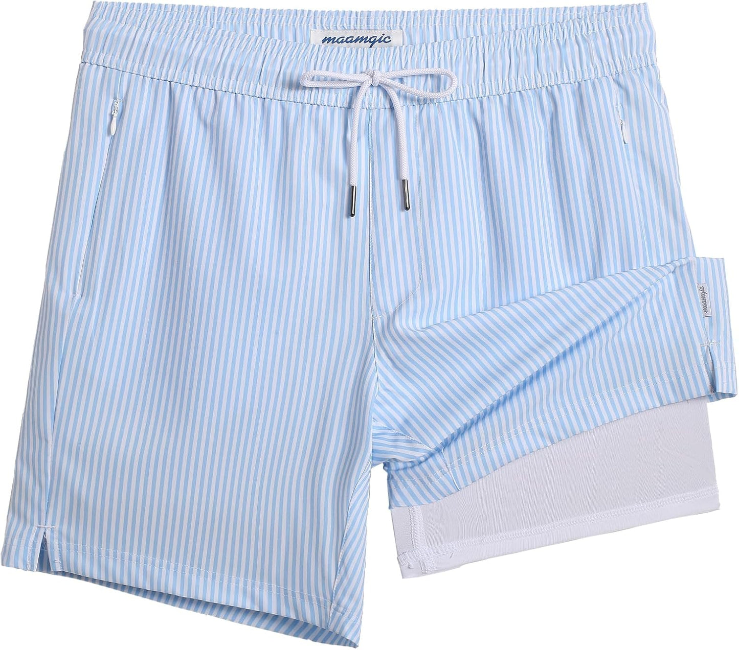 2 in 1 Mens Swim Trunks with Compression Liner for Comfort