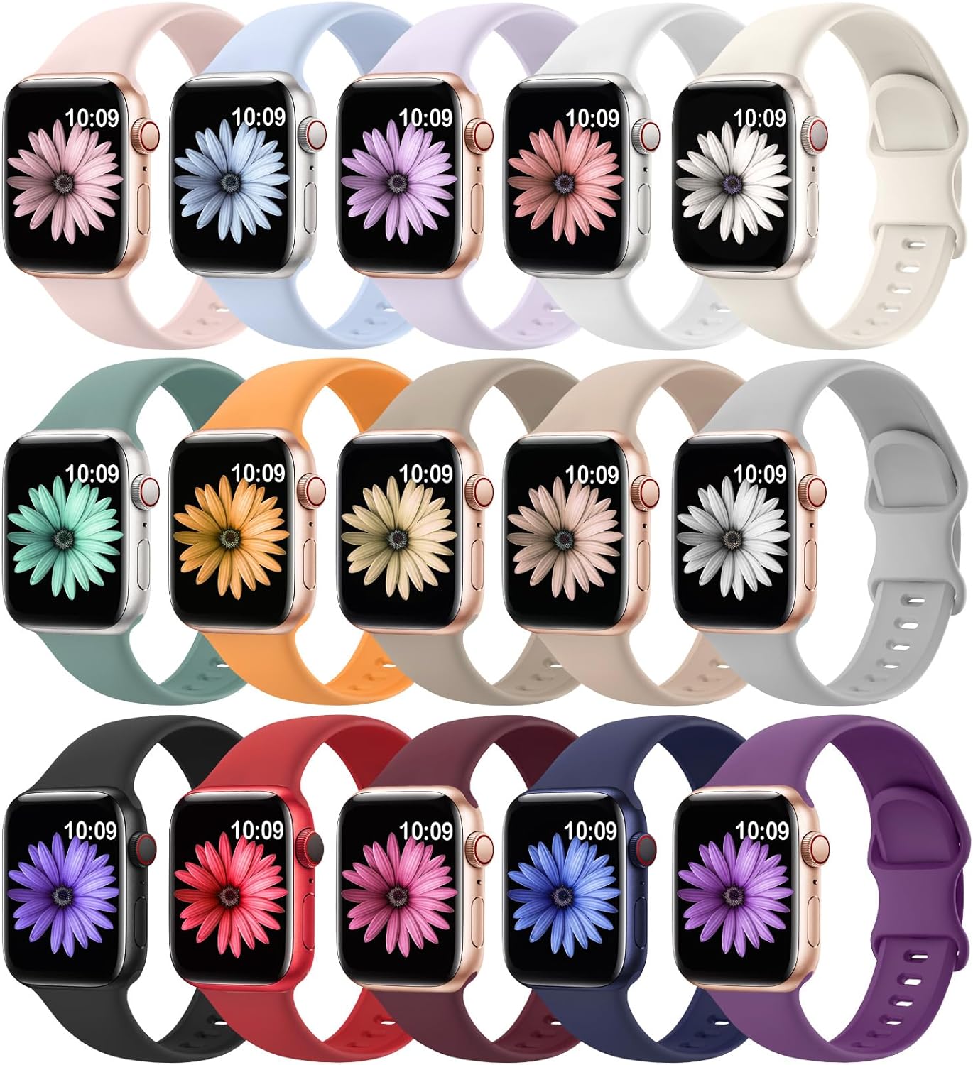 15 Pack Soft Silicone Apple Watch Bands - Comfort & Style for All