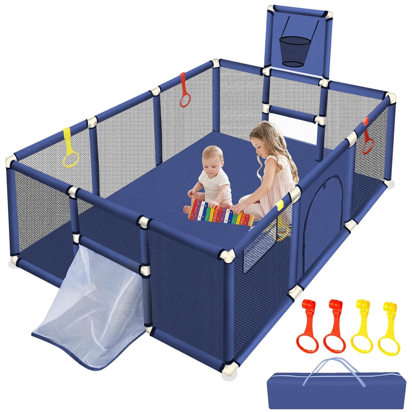 Large Playpen for Babies and Toddlers with Basketball Hoop