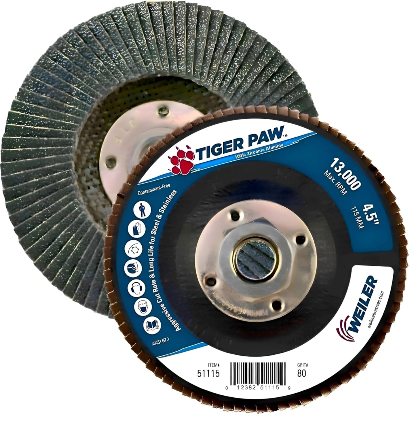 Weiler 51115 4-1/2 Tiger Paw Abrasive Flap Disc for Tough Jobs