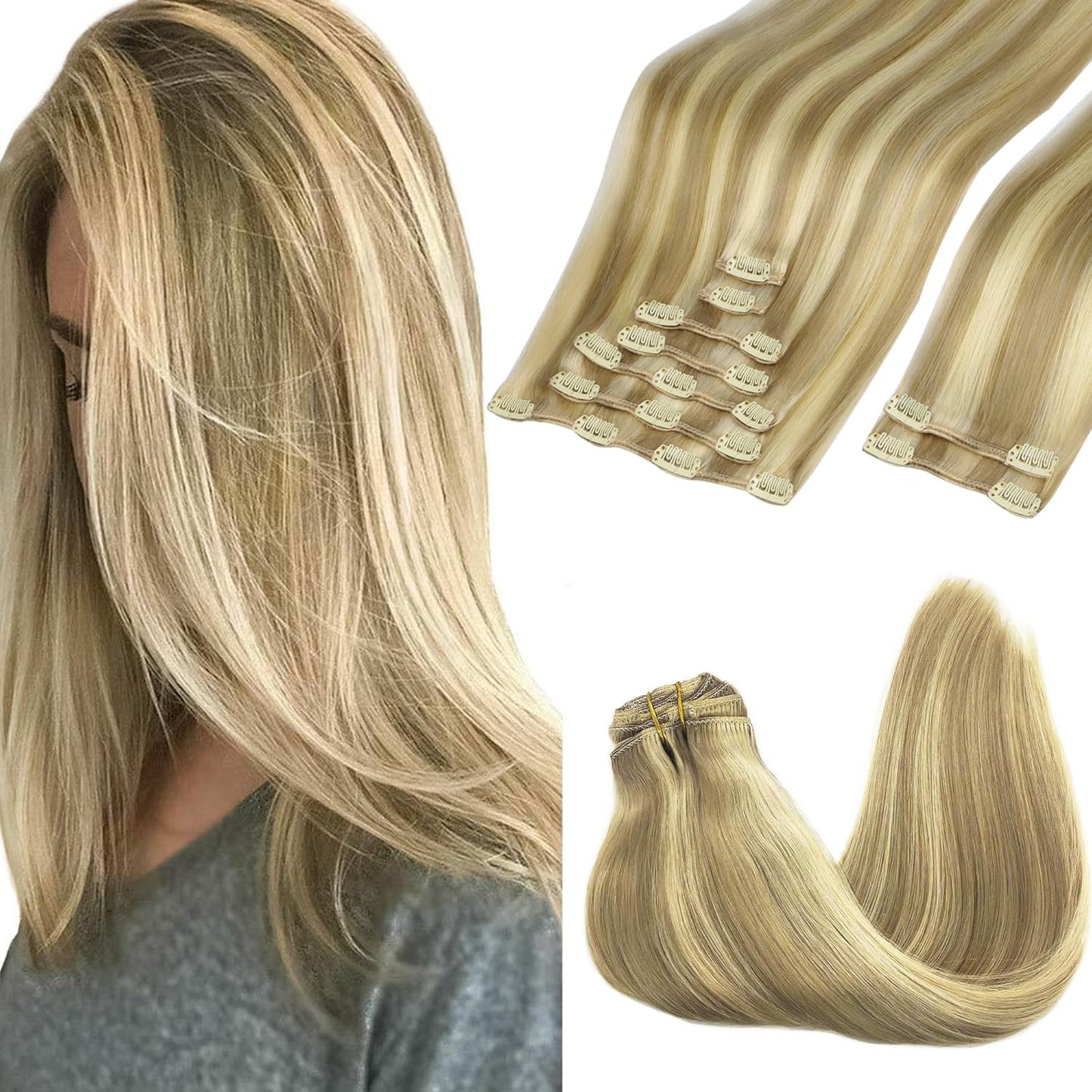 GOO GOO Clip in Hair Extensions for Women - 20in Real Hair