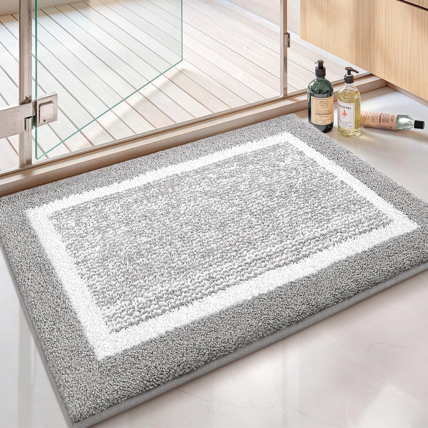 Color&Geometry Stylish Non Slip Bathroom Runner Rug 24x43 in Gray