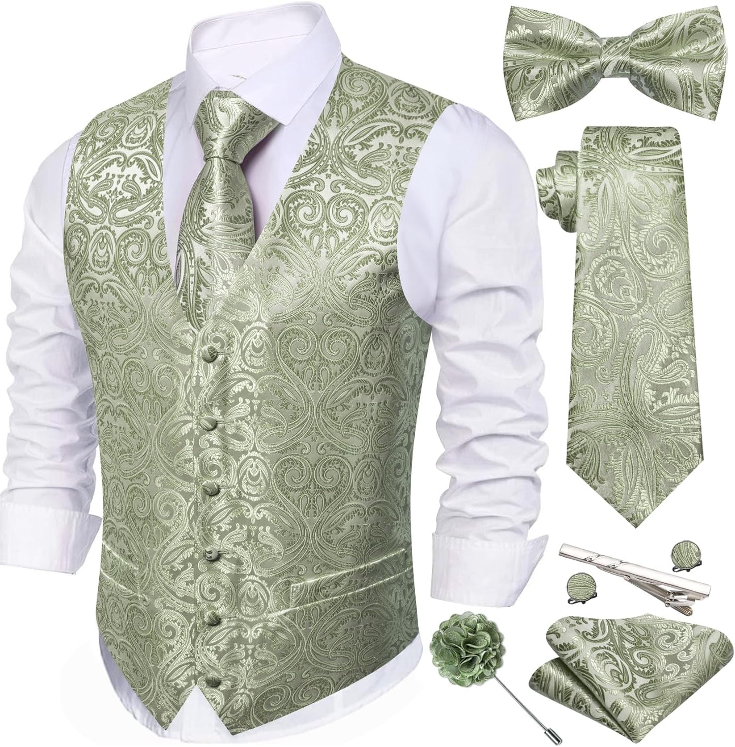 Barry.Wang Men's Suit Vest Tie Bowtie Set for Formal Events