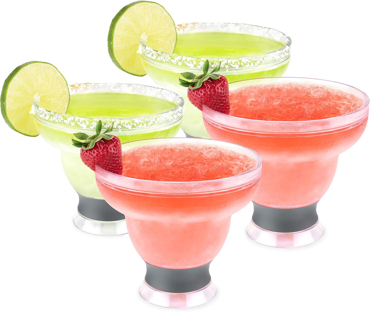 Double Wall Plastic Margarita Glasses Set of 4 for Frozen Drinks