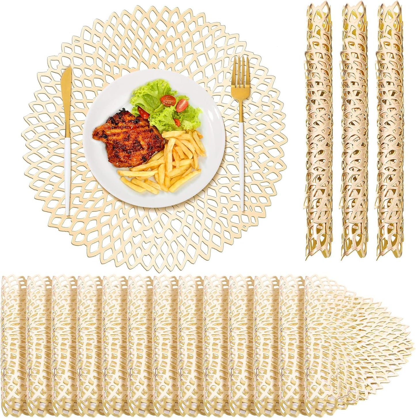 Sieral 24Pcs Gold Metallic Leaf Placemats ~ Luxe Table Setting
