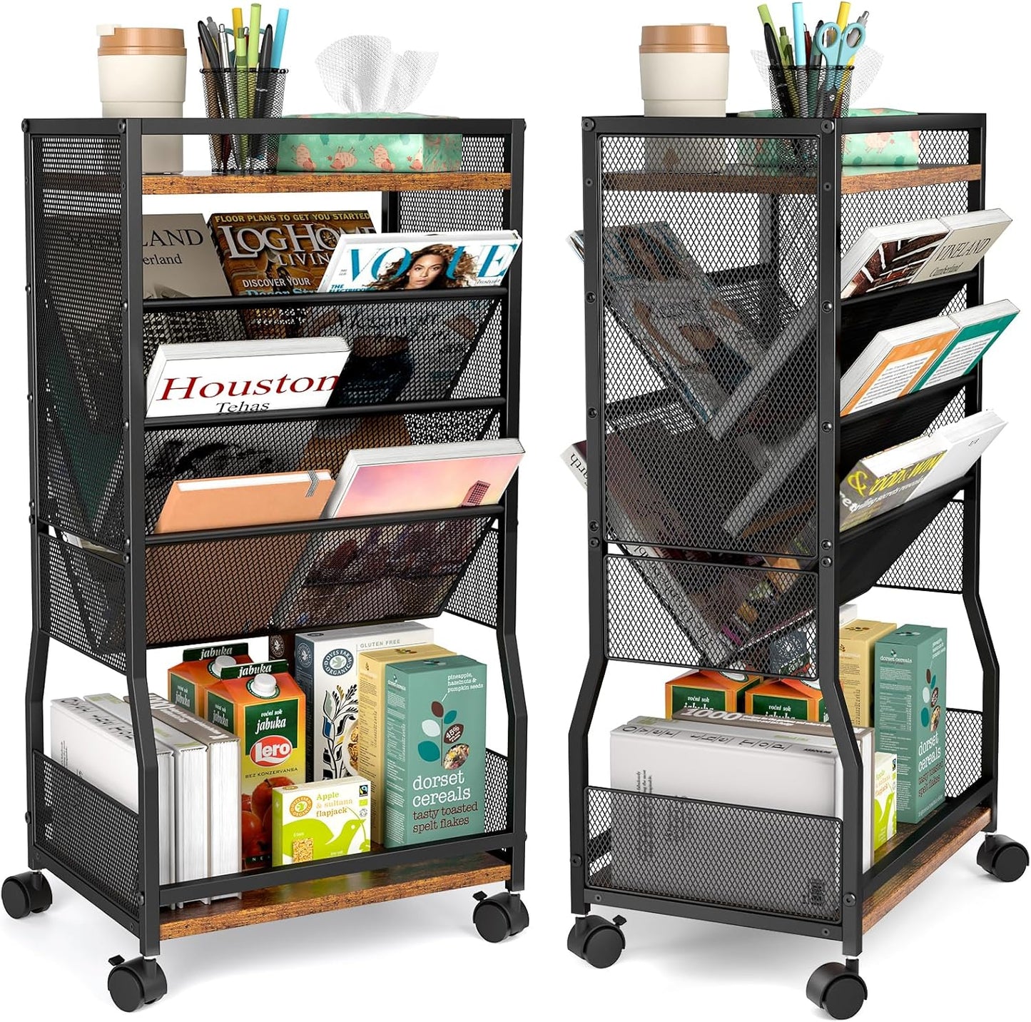 8 Tier Rolling Book Cart with Wheels for Home Office Storage