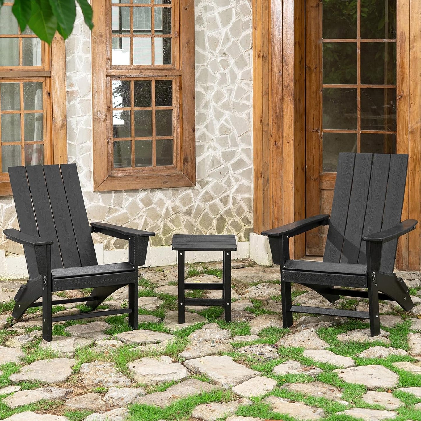 Folding Adirondack Chair Set of 2 with Table for Outdoor Use