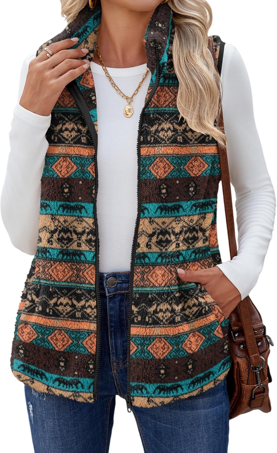 Zeagoo Women's Sleeveless Sherpa Fleece Vest for Fall and Winter