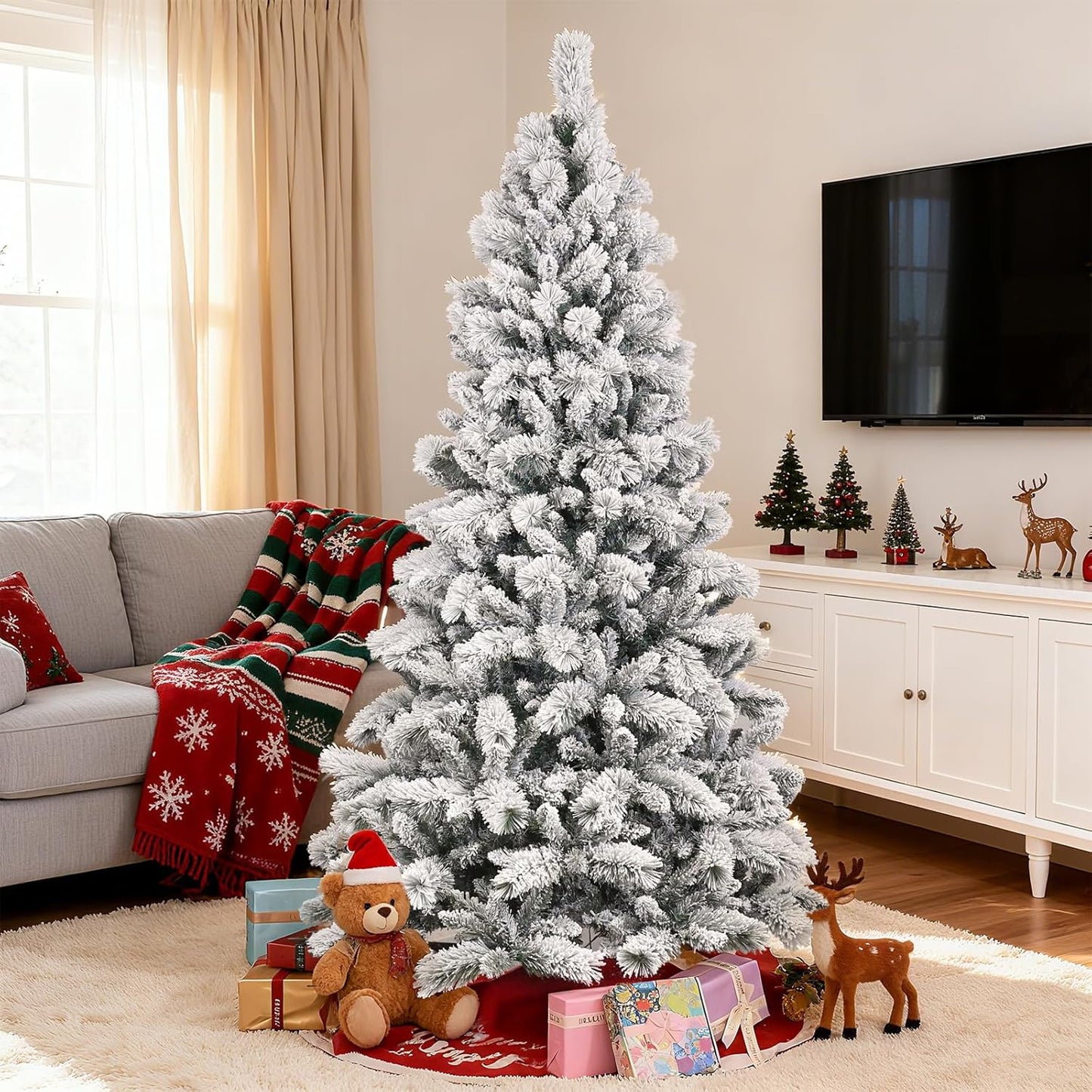 7 Ft Snow Flocked Christmas Tree for Realistic Holiday Decor