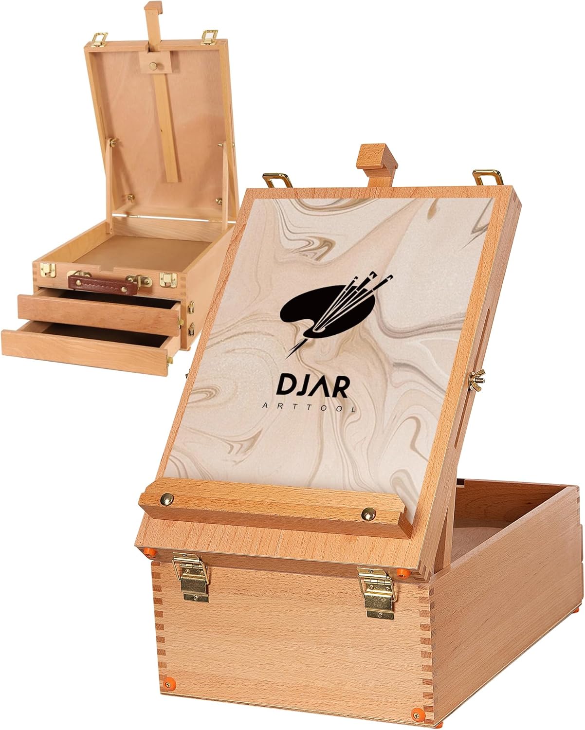 DJAR Large Sketchbox with Adjustable Beech Wood Easel for Art