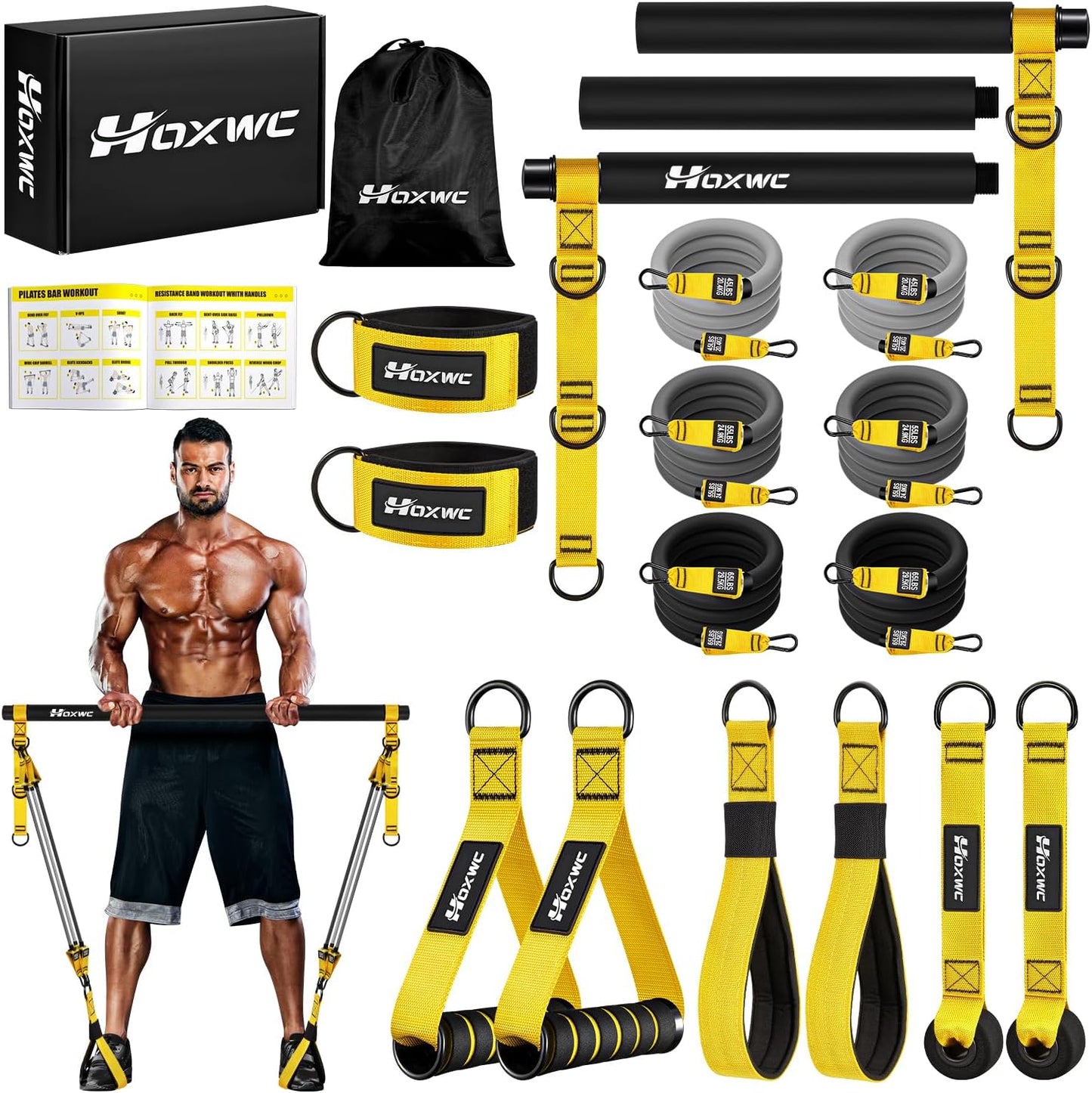Portable Pilates Bar Kit with Resistance Bands for Home Gym